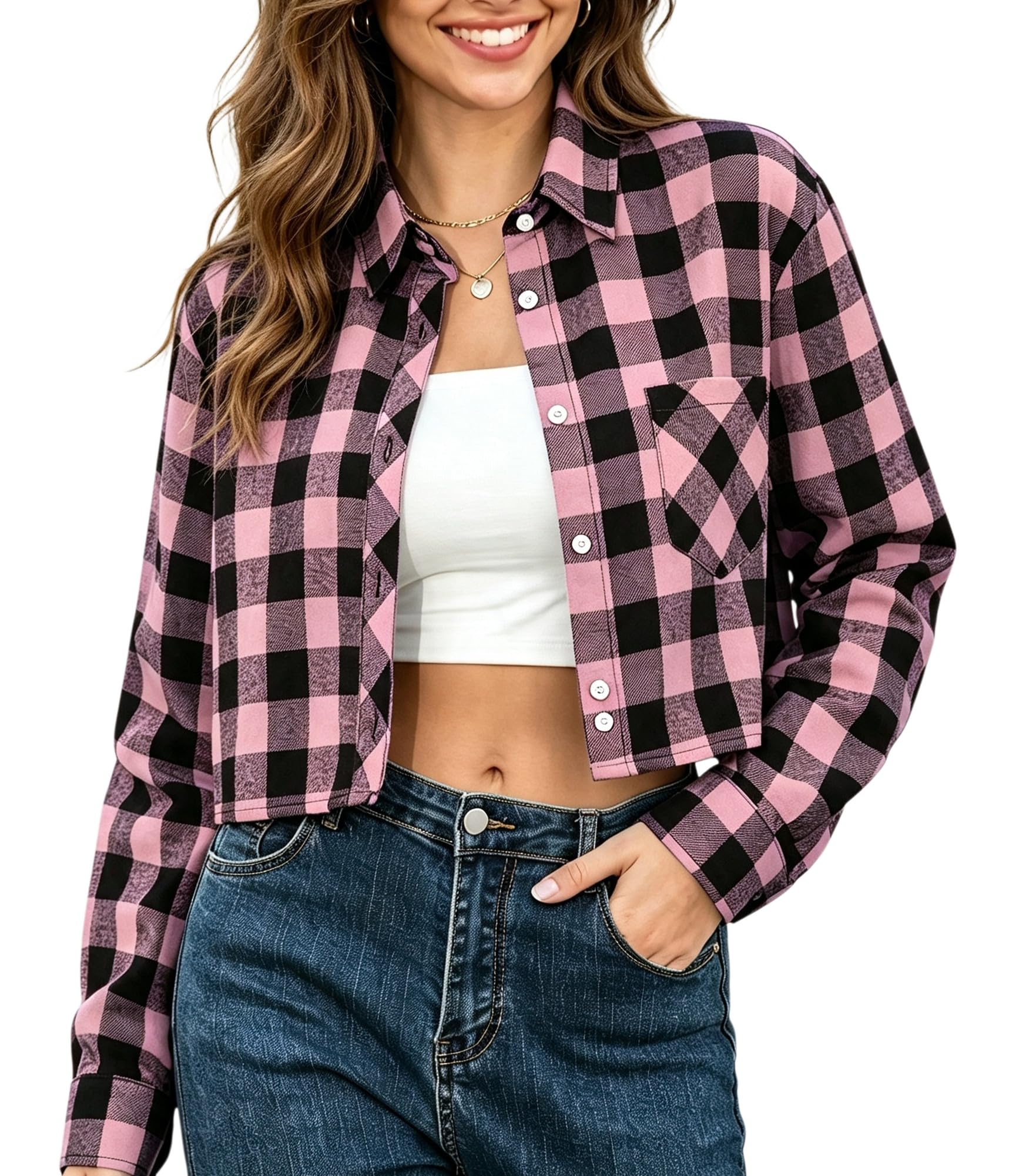 SANGTREE Womens and Girls Long Sleeve Flannel Shirt Plaid Button Down Shirt