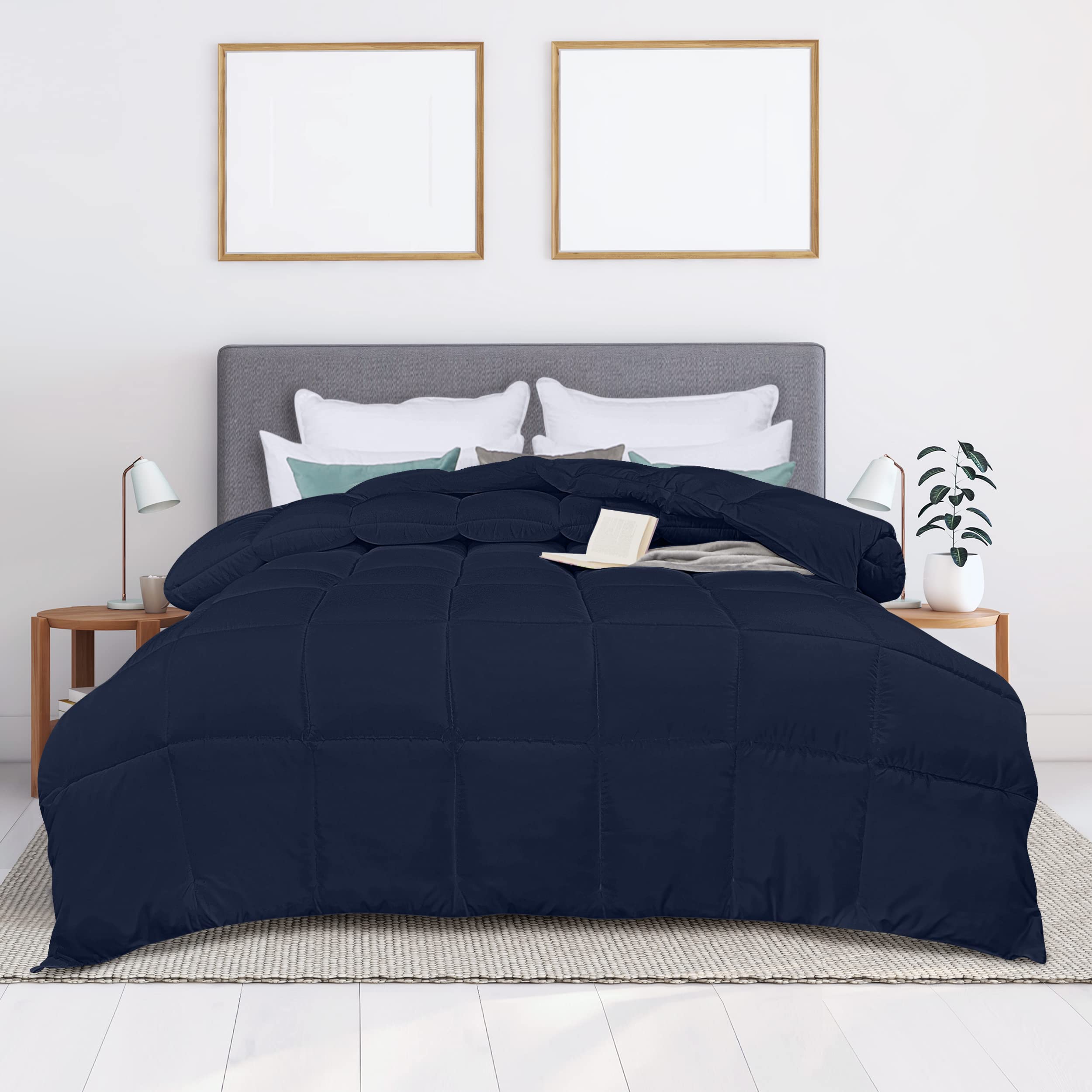 Utopia Bedding Invernale Piumone - Piumino matrimoniale - Piumino Letto Matrimoniale - Trapunta Matrimoniale - 100% Microfibra in Fibra Cava (Blu Navy, 230 x 220 cm 350 GSM)