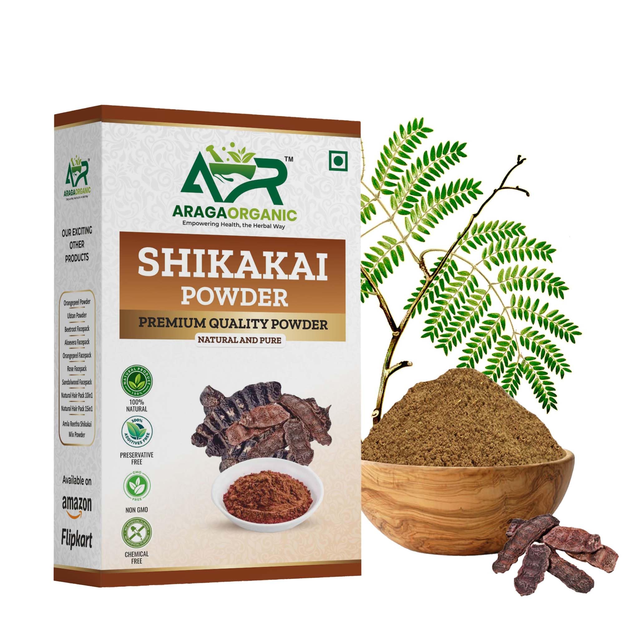 Araga Organic A Grade Shikakai Powder (Acacia Concinna) (250gm) Frizzy, Soft & Shiny Hair | Ideal for Hair Care-image-36