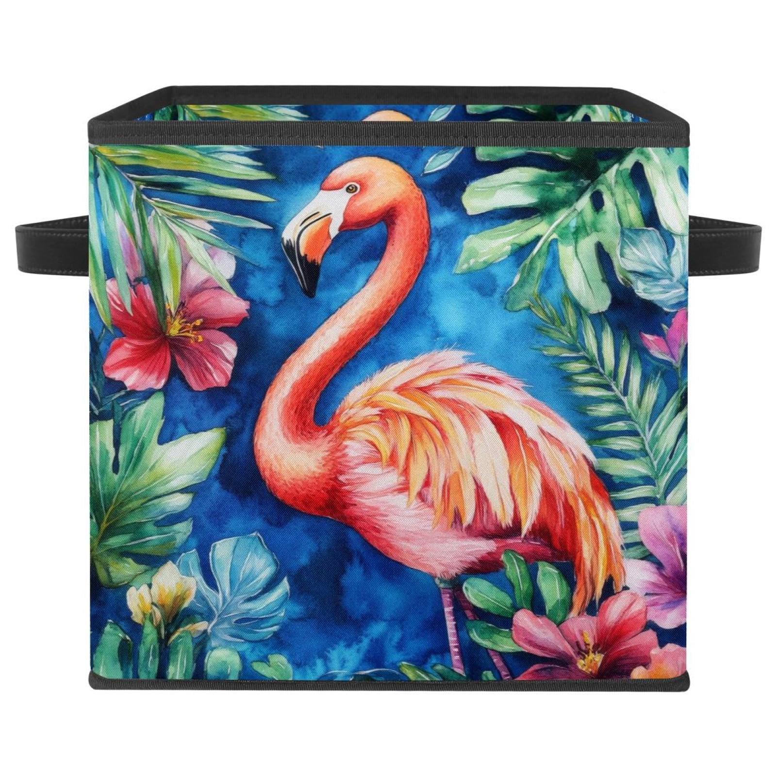 Boîte de rangement vêtements pliable | Grand cube flamant rose tropical 27,9 cm