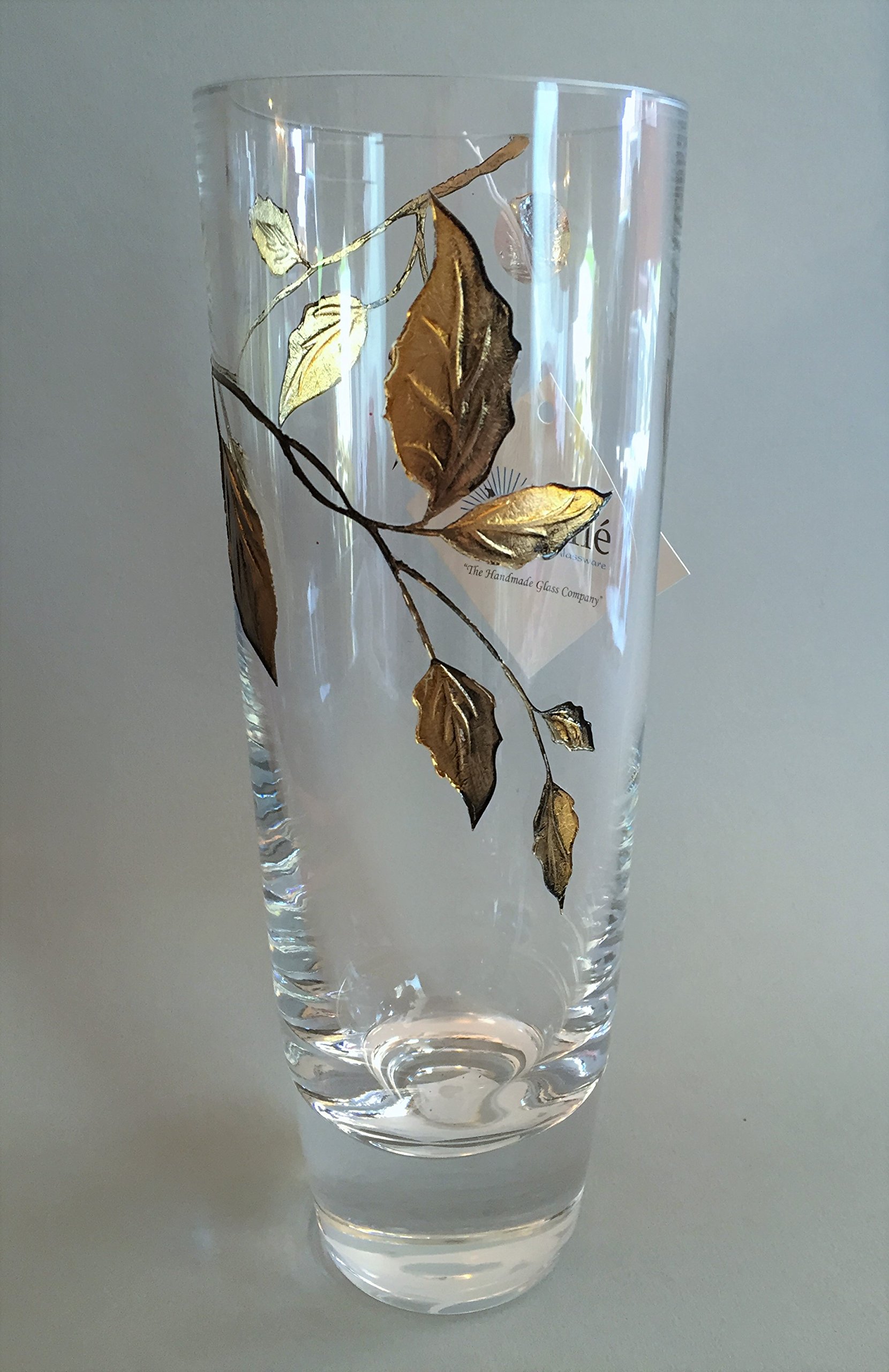 Nobile Glassware Gold Nobile Glass Vase With Coloured Leaves 25Cm
