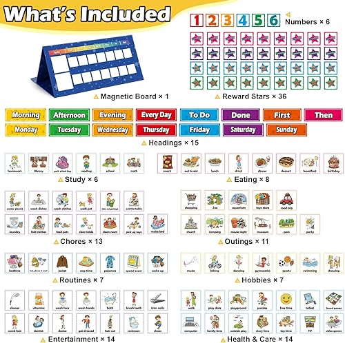 Miniatura 2 de Aizweb Horario visual para tabla de tareas infantiles, tabla magnética de rutina para acostarse por la mañana para niños pequeños, tarjeta de