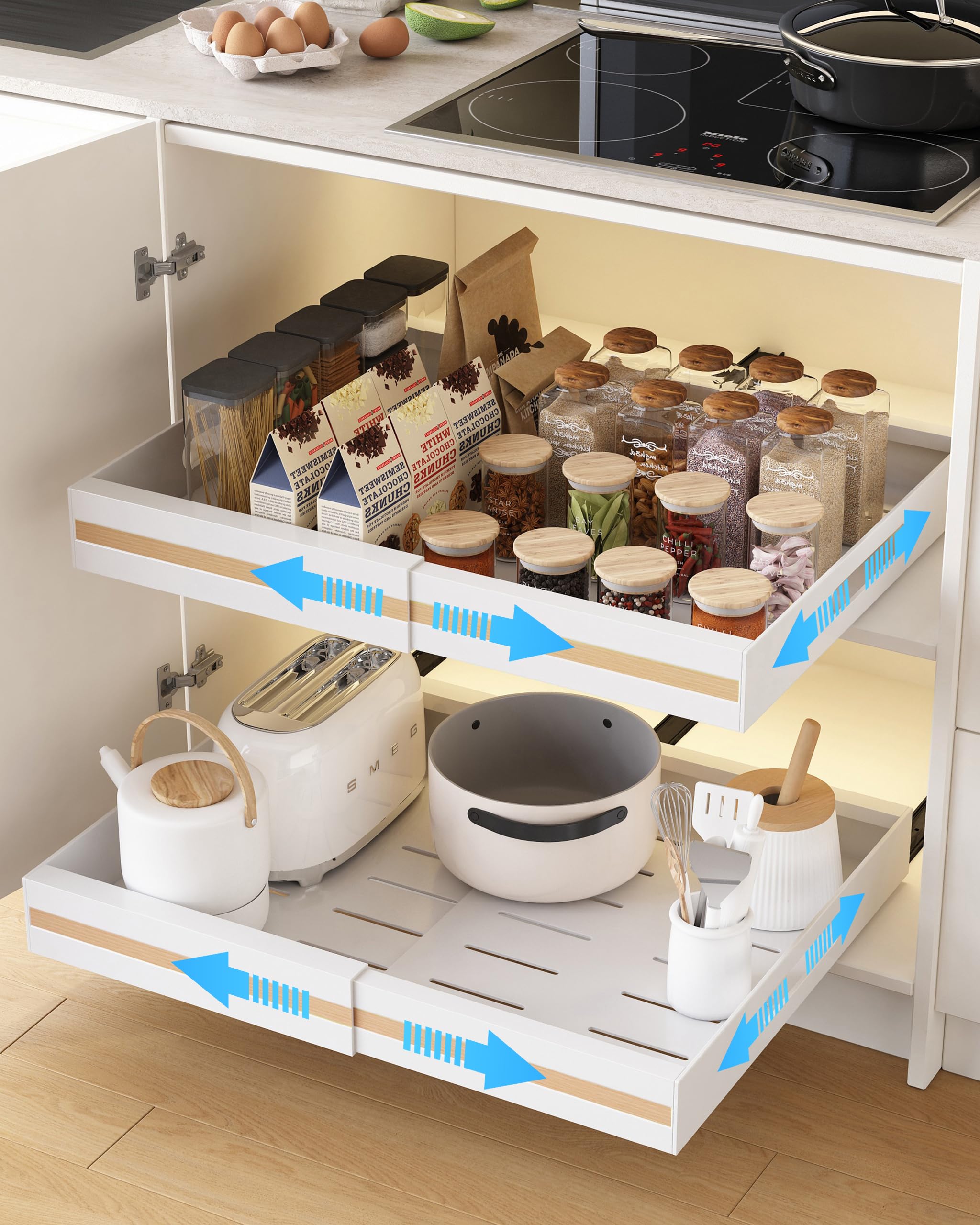 UMDONX 2 Pack Expandable Pull out Cabinet Organiser Cupboard Storage