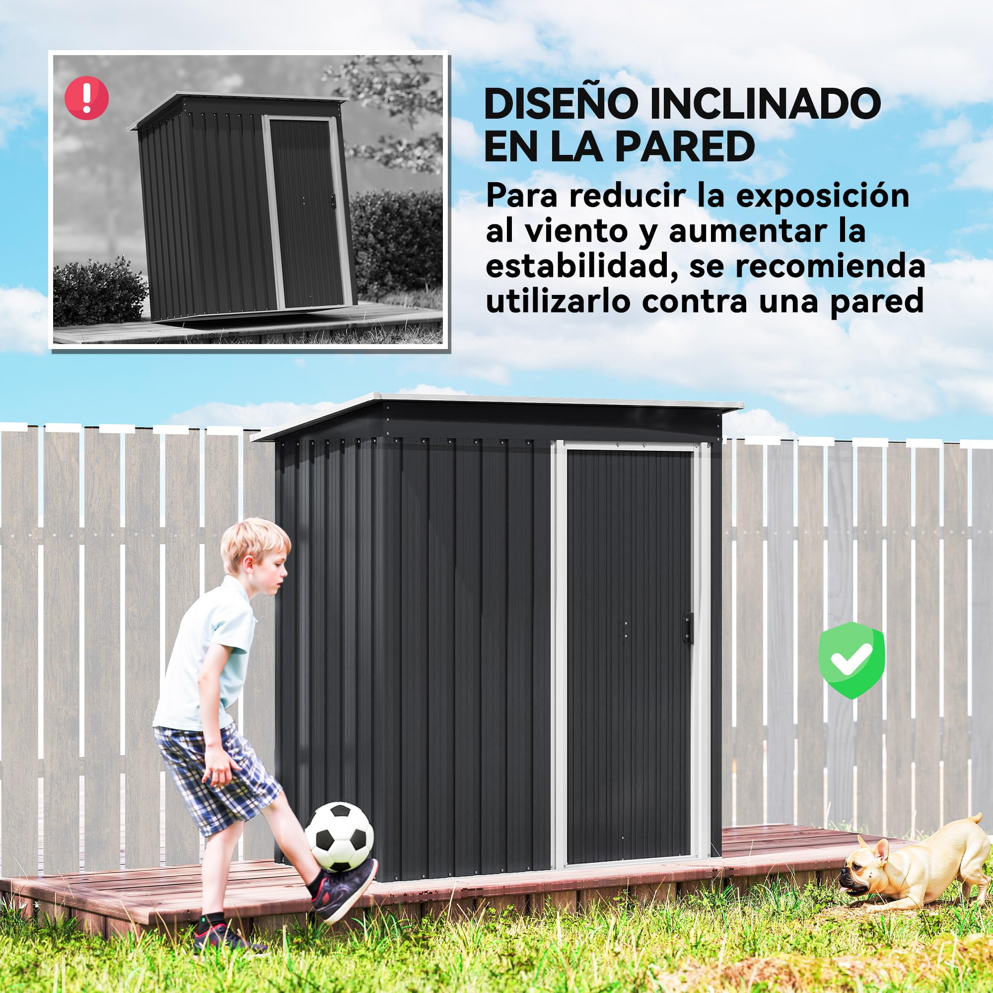 Outsunny Caseta de Jardín Exterior, 1,16 m², 163x89x182 cm, Cobertizo de Jardín Exterior Metálico con Puerta Corredera y Techo Inclinado, para Almacenamiento de Herramientas, Negro