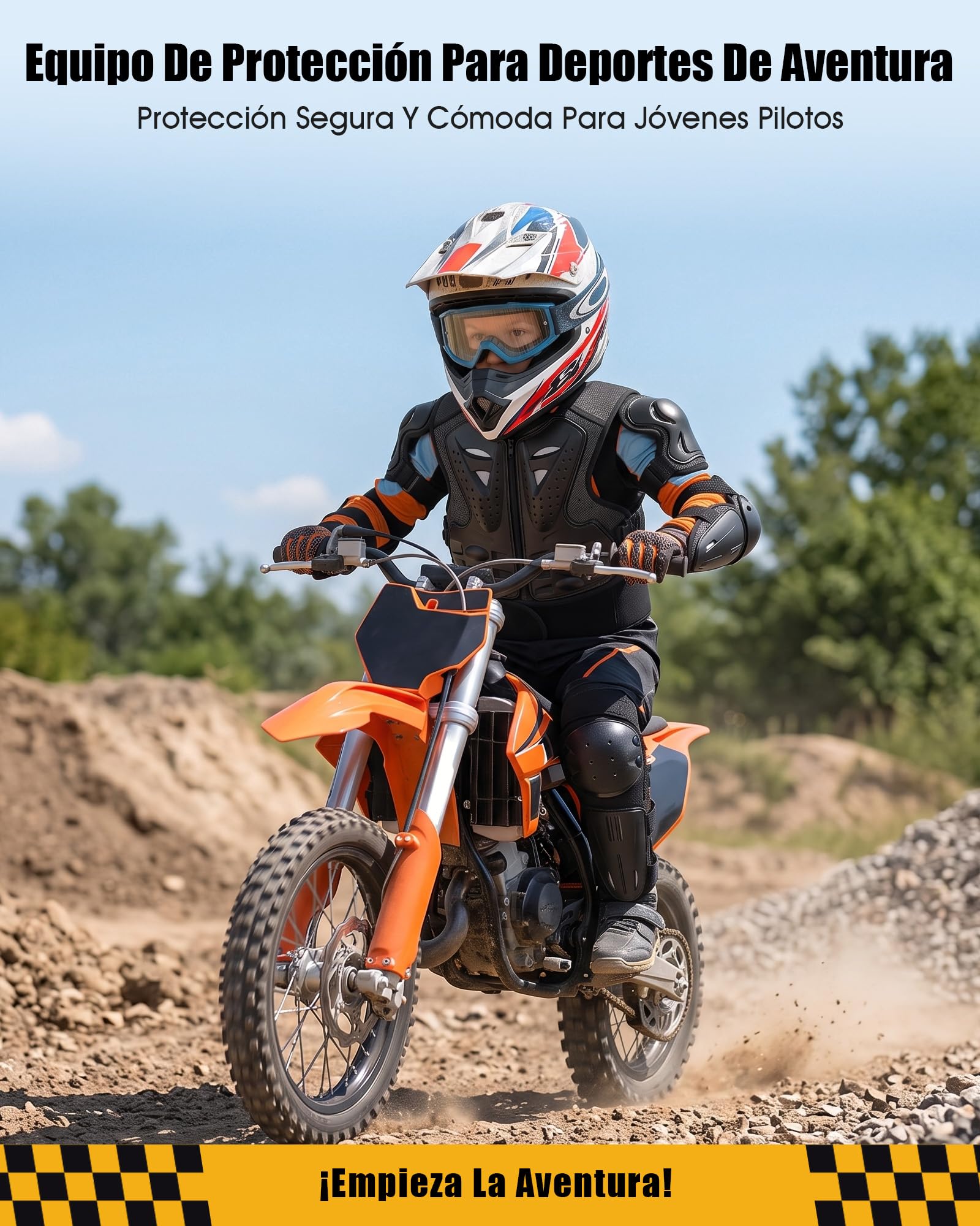 Conjunto de Protección para Niños Conjunto de Protectores Motocross Bicicleta de Montaña Armadura de Pecho con Codo de Rodilla Ajustable Amortiguador Transpirable para Bicicleta