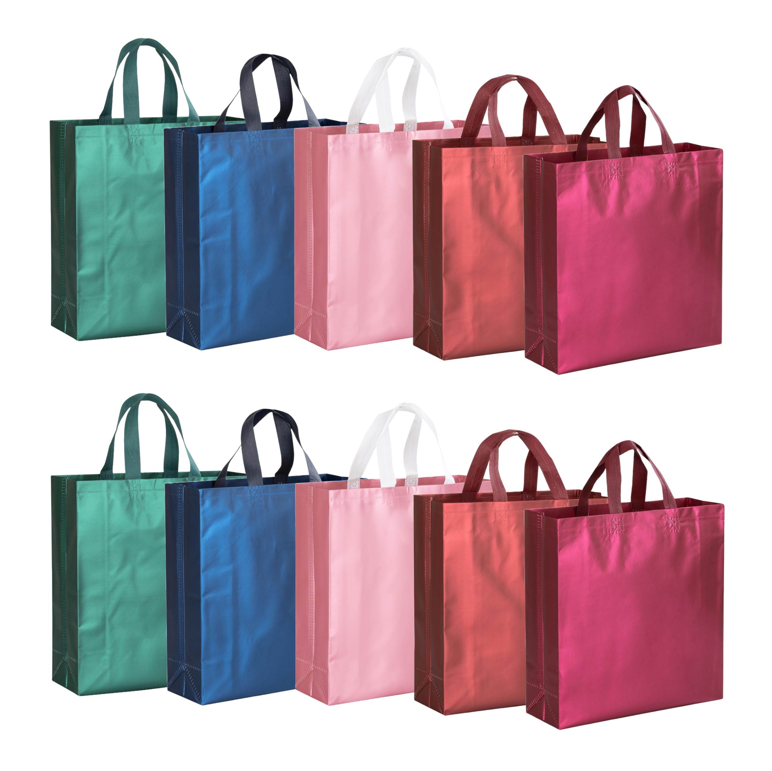 Lavya Medium Size Pack of 10 Pcs Metallic Laminated Non-Woven Reusable Eco-Friendly Party Return Gift Bags (Matt Mix) (Medium 12x13x4 Inch)