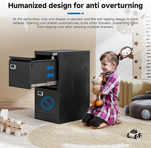 Miniatura 8 de Archivador vertical de 2 cajones con cerradura, archivador vertical para oficina y hogar, archivador vertical de acero para archivador tamaño carta