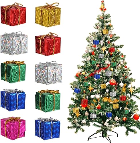 Miniatura 6 de Amosfun 24 mini cajas de Navidad adornos de árbol con purpurina, mini cajas colgantes para árbol decoración envuelta regalo de fiesta de Navidad