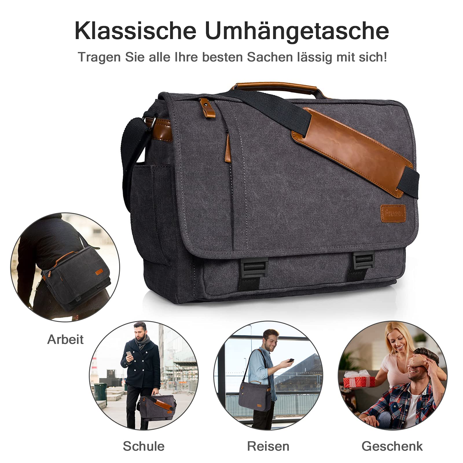 ESTARER Borsa di Tela Spalla 17/17,3 Pollici per Notebook Custodia per Il Lavoro Normale Grigio
