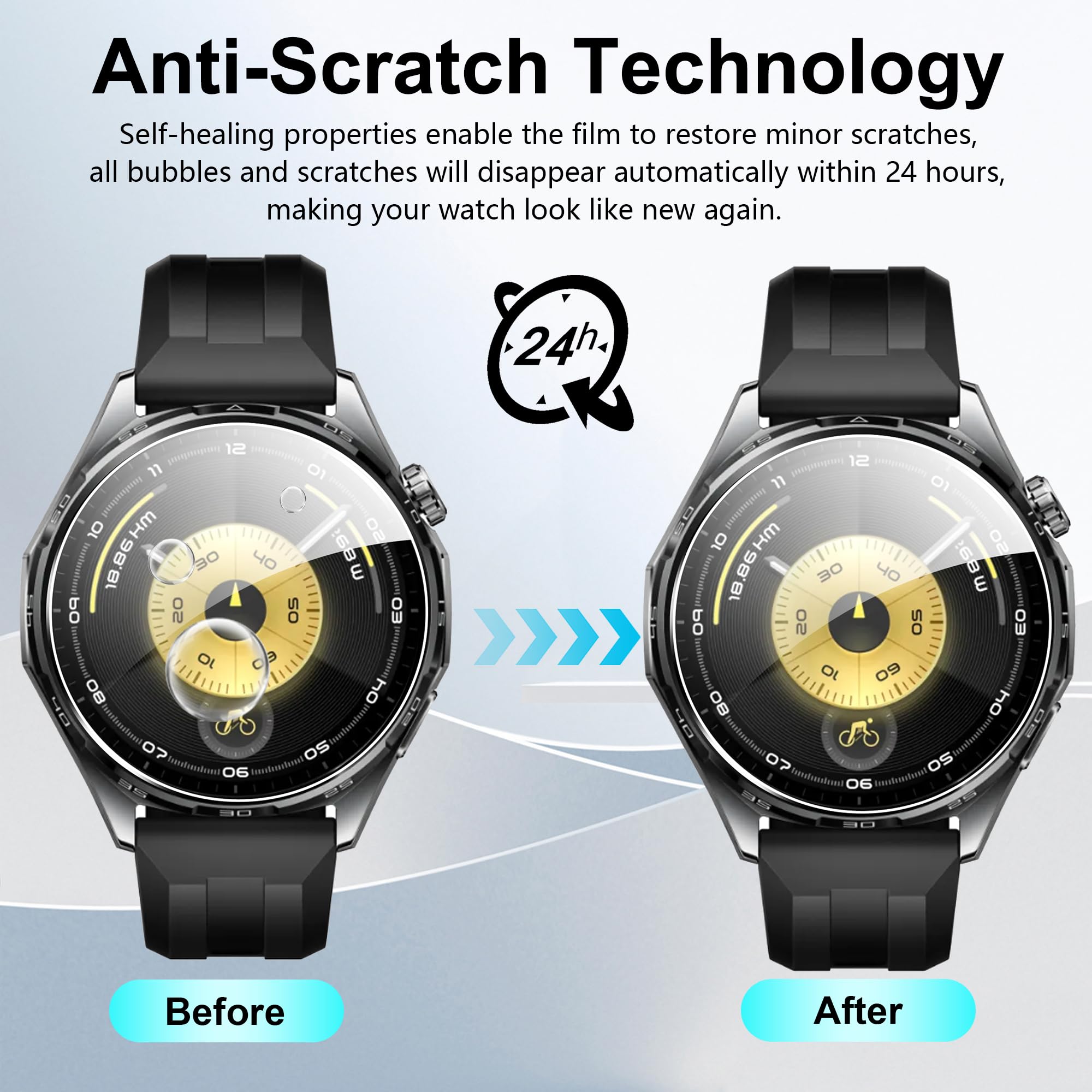 3 Pack Cristal Templado para Huawei watch GT 6 46mm Protector de Pantalla con marco de posición, HD Vidrio Templado [ Anti-arañazo] [ Sin Burbujas] fácil instalación