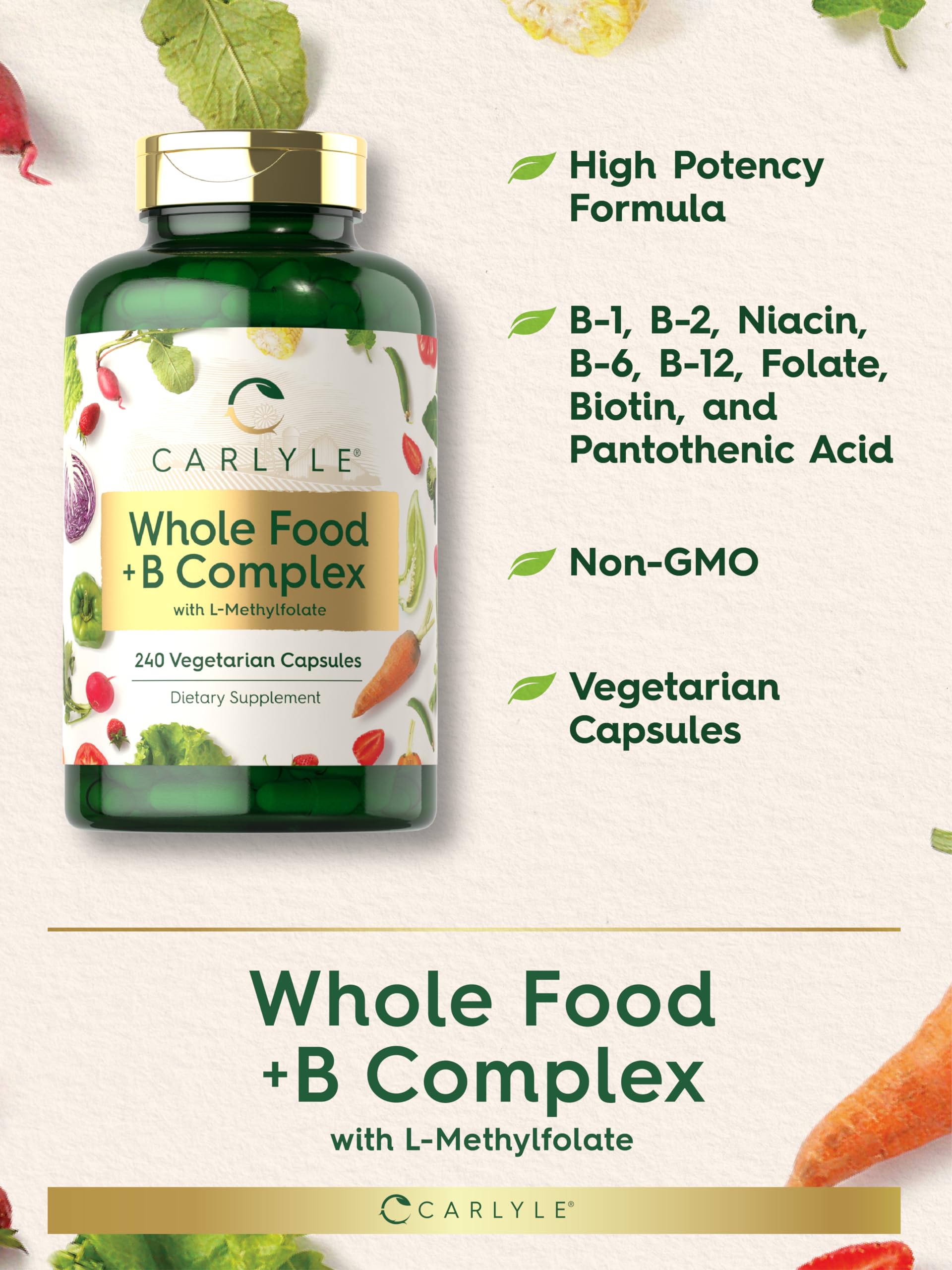 Carlyle Vitamin B Complex Whole Foods Blend | 240 Capsules — Amazon image 4