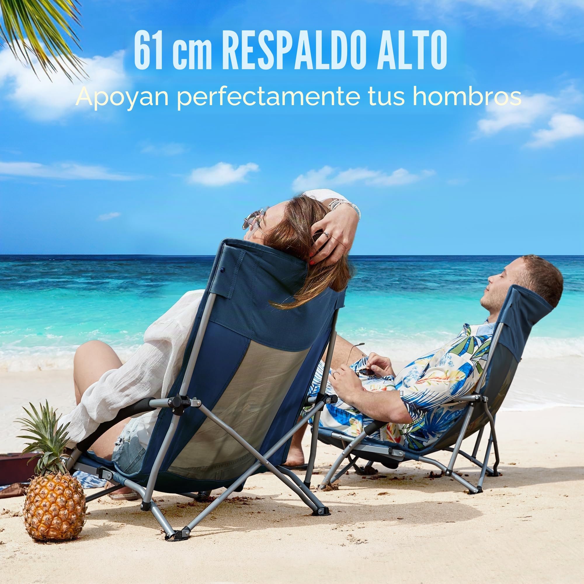 Portal Sillas de Playa para Adultos, Paquete de 2 sillas Plegables de Respaldo Alto, portátiles, Ligeras con portavasos para Viajes, conciertos, césped, Festivales, soporta 400 Libras