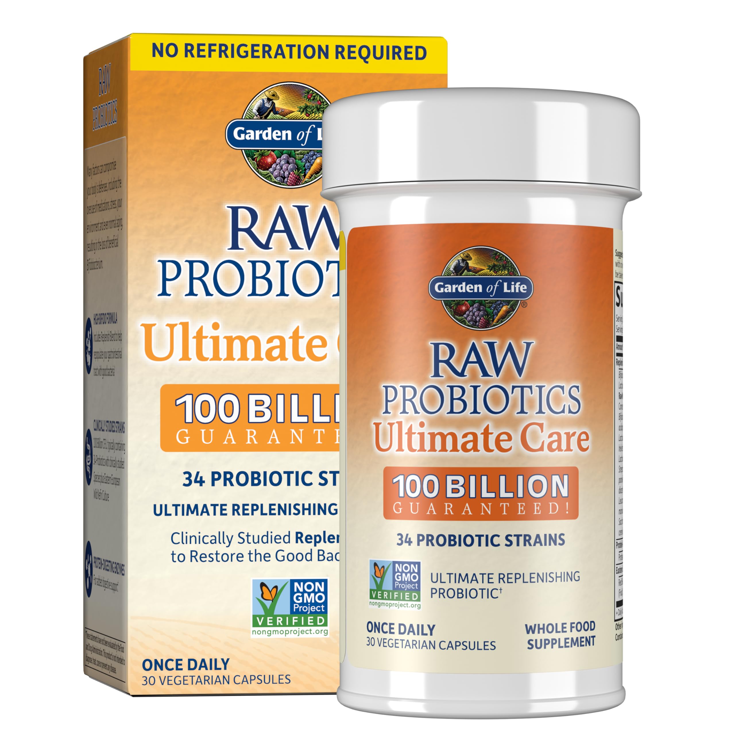 Raw Probiotics for Women and Men with Digestive Enzymes, 100 Billion CFU, Clinically Studied Strains, Shelf Stable, 30 Capsules