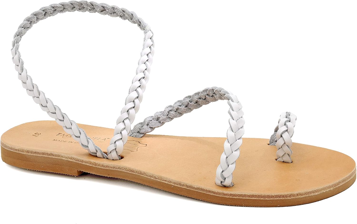 Emmanuela Ancient Greek Handmade Braided Leather Sandals, Quality Ankle Strap Slip on Summer Shoes for Women, Open Toe Flat Sandals, Boho Chic Sandals