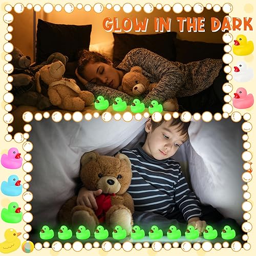 Miniatura 6 de Chitidr Patos de goma luminosos que brillan en la oscuridad de 2.2 pulgadas, mini pato de goma fluorescente, juguetes de bañera flotantes