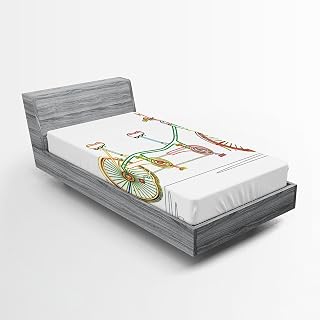 Ambesonne Multicolor 2 Pack Fitted Sheet, Tandem Bike Design, Bed Cover All-Round Elastic Deep Pockets 2 Pieces, Package Contains 2 Twin XL Size Fitted Sheets, Multicolor