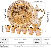 Vista 2 de Juego de taza de café turco y tetera que incluye tetera, bandeja de té, 6 tazas de metal, juego de servicio de té para decoración de mesa de té