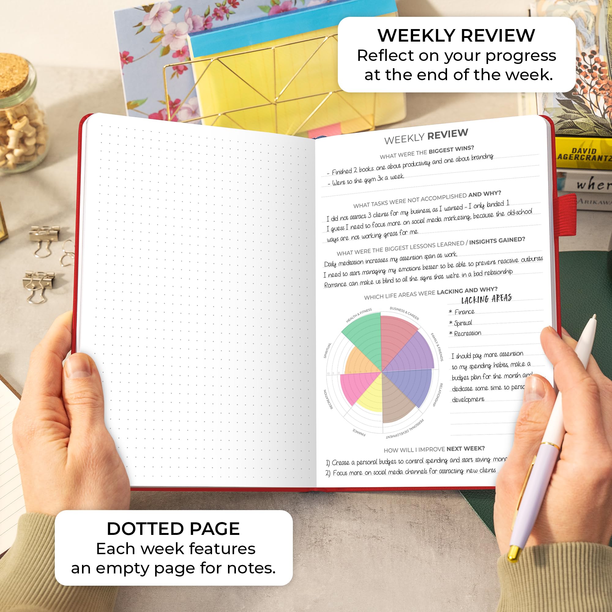 Clever Fox Planner Daily Premium – Agenda giornaliera non datata con orario, organizzatore personale, diario della produttività, 6 mesi (rosso)