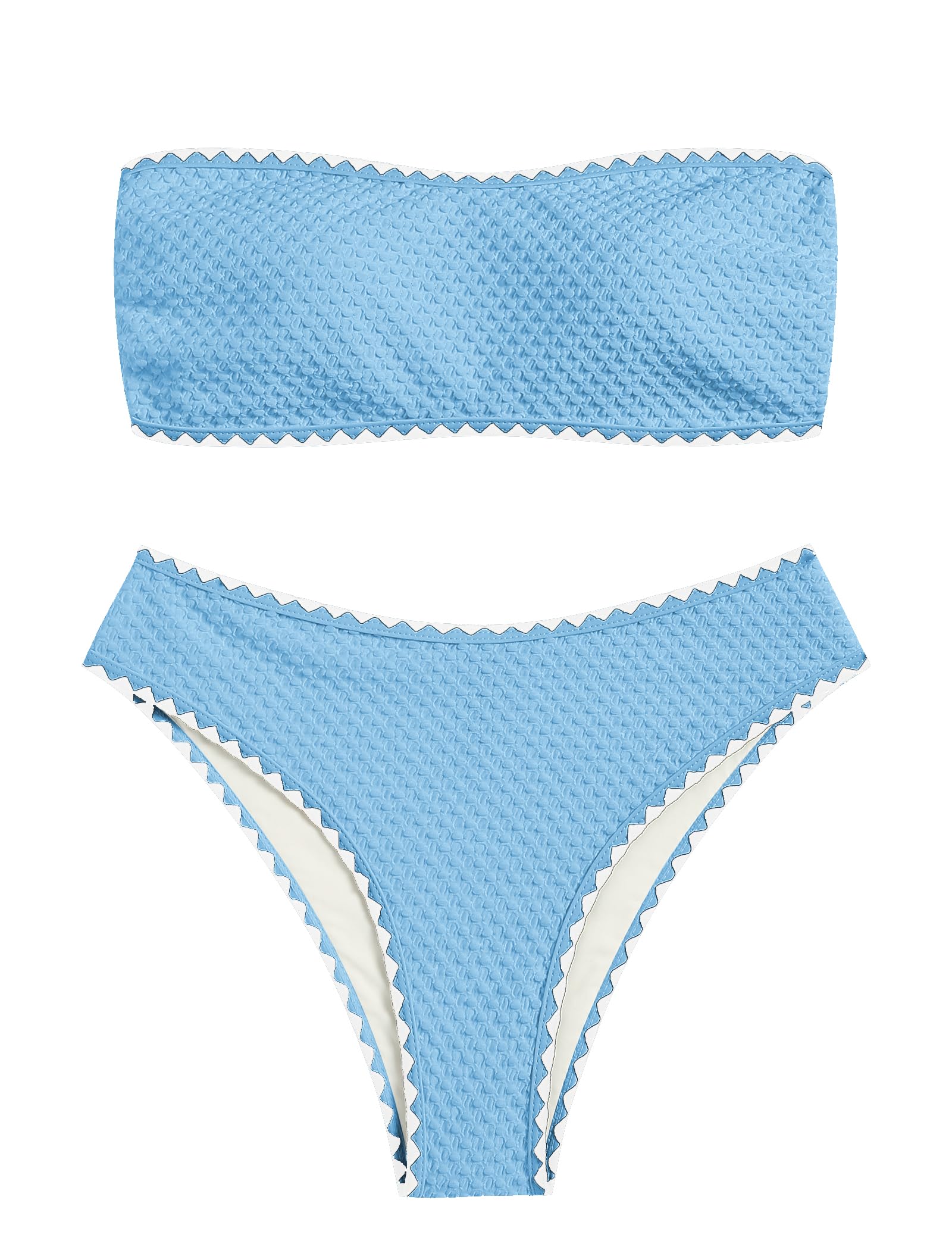 ZAFUL Women's High Cut Bandeau Bikini Set Strapless Solid Color 2 Pieces Bathing Suit Swimsuit
