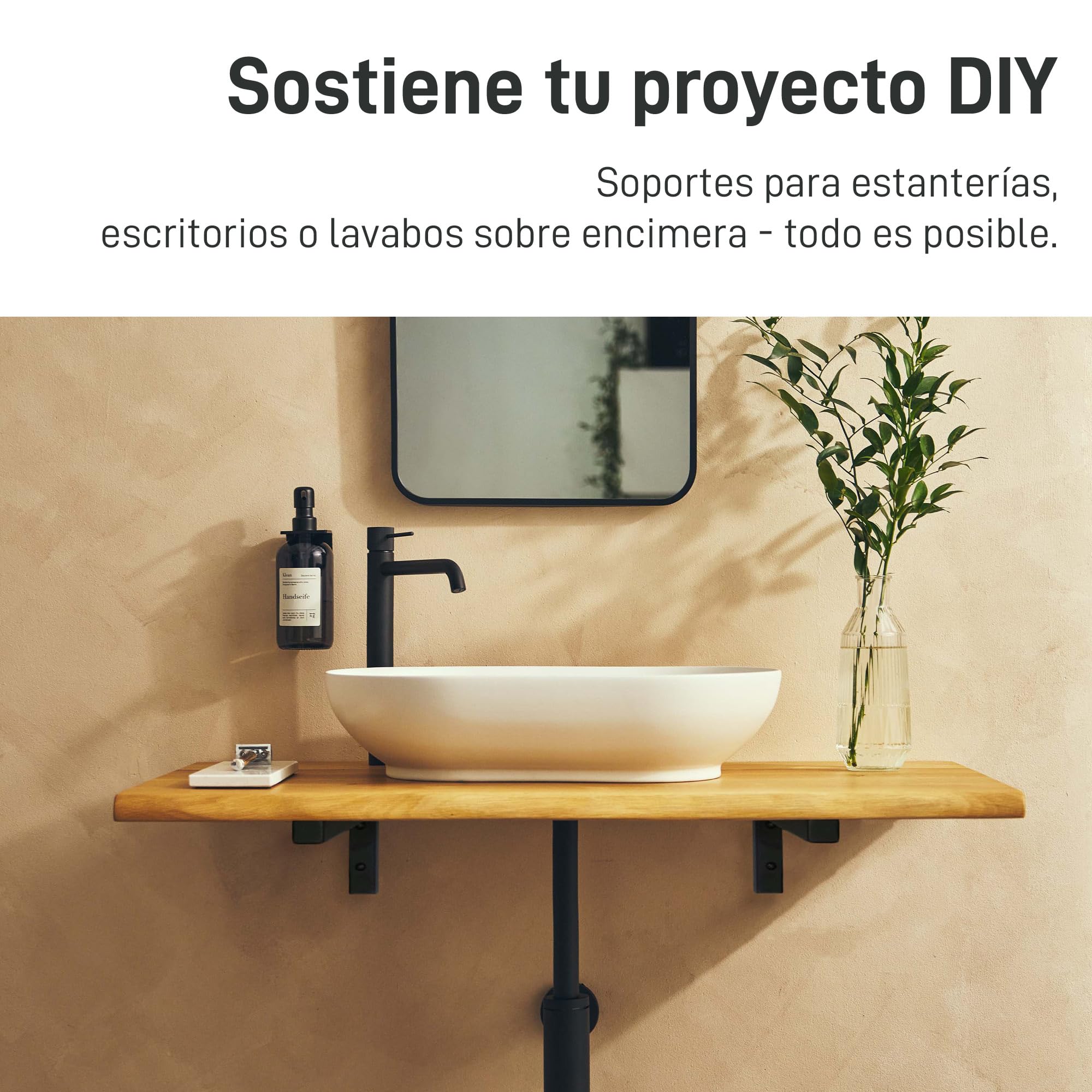 Natural Goods Berlin 2X Escuadras para Estanterías Ángulo | Montaje en Pared Sencillo | Escuadra de Carga Pesada para Lavabo y Estante de Pared | Soporte de Estante de Metal en Negro | 450 mm