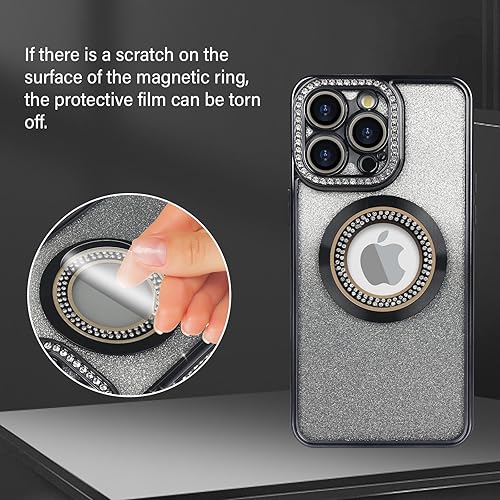 Miniatura 7 de Losin Funda magnética compatible con iPhone 15 Pro Max con purpurina compatible con MagSafe Funda de lujo con diamantes de imitación con logotipo