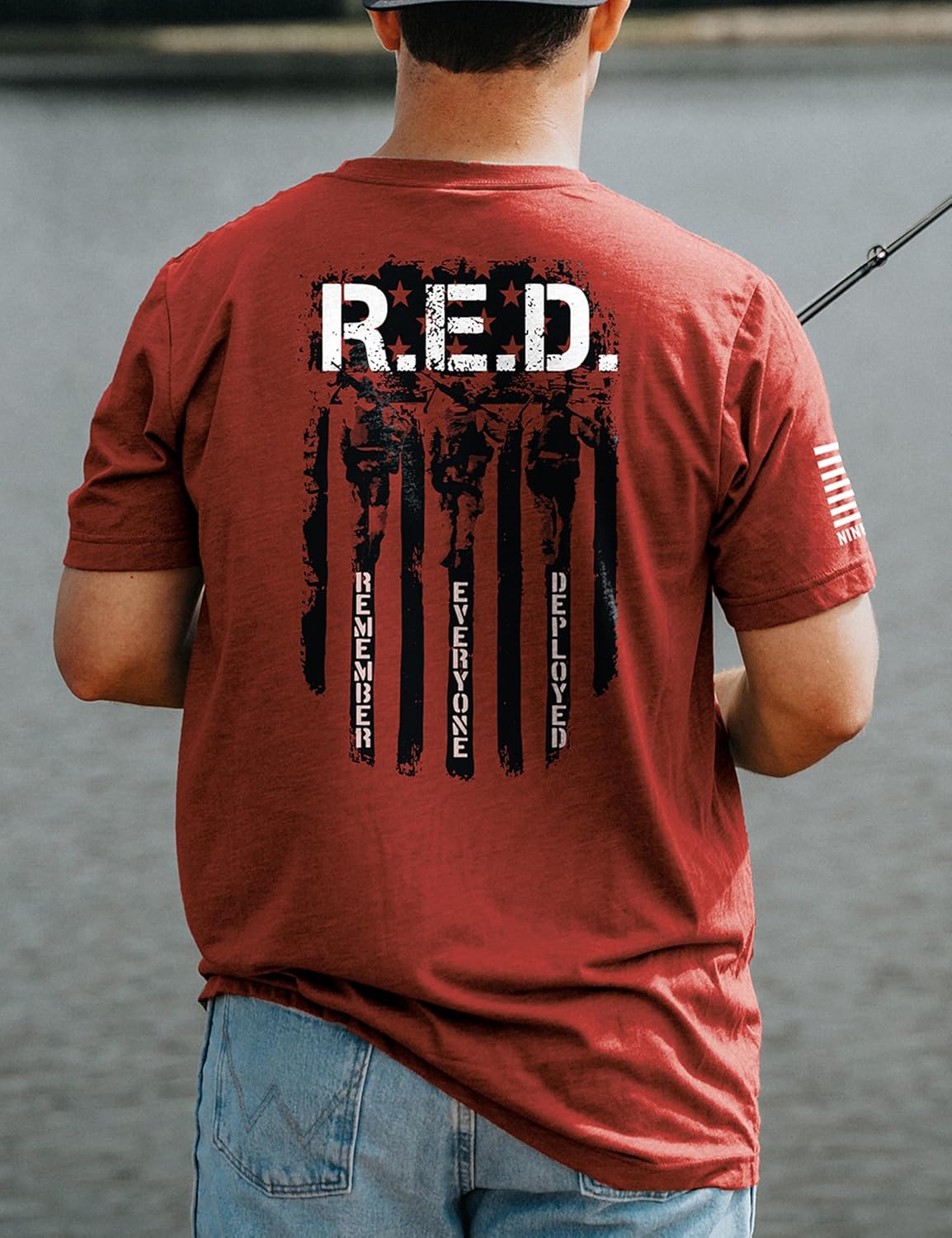 Nine Line Red Friday T-Shirt for Men, Remember Everyone Deployed Military Veteran Shirt, Patriotic American Flag USA Made