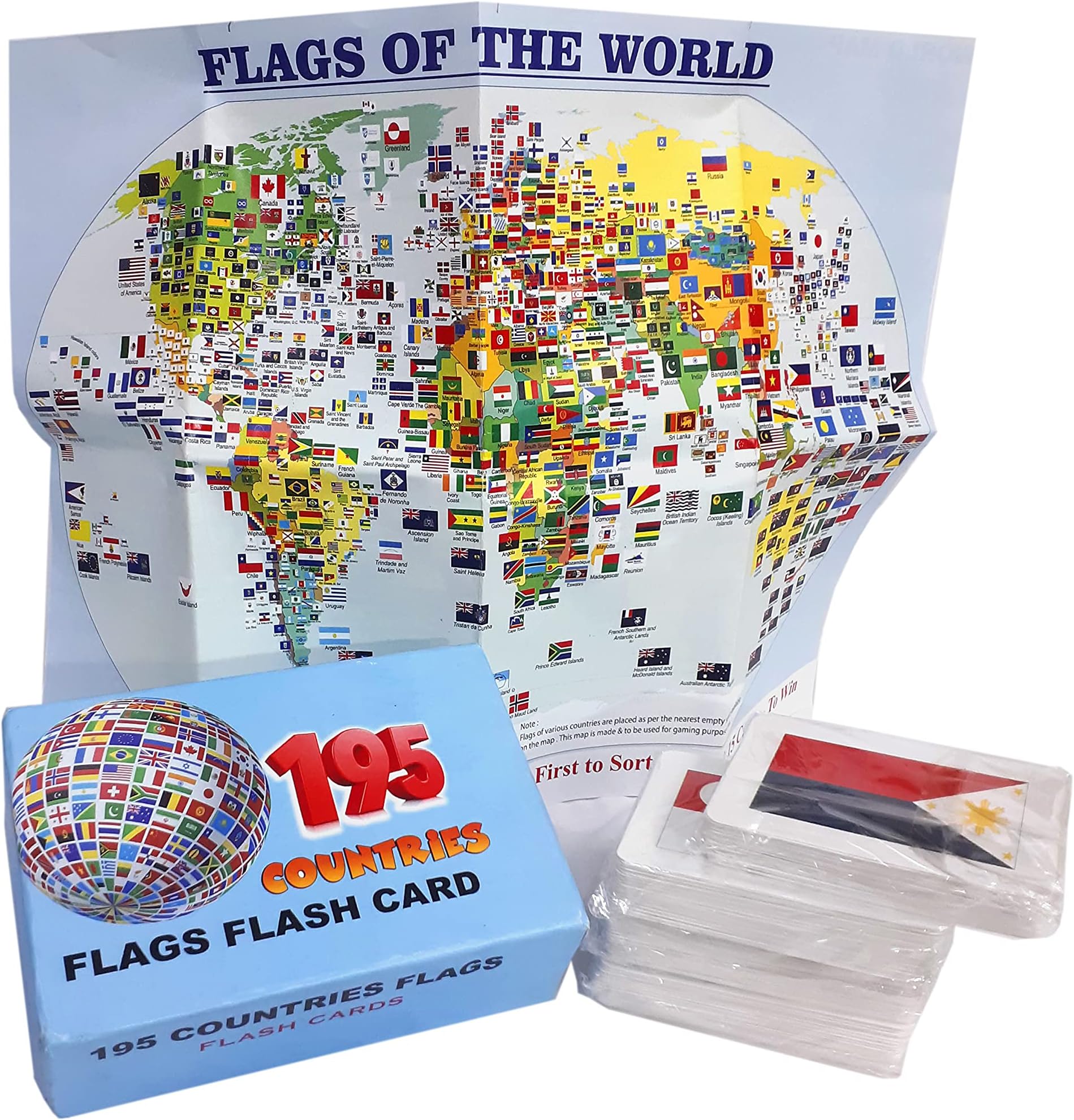 198 Countries Flags 4 in 1 Gaming Flash Card Game Cards 3 inch x 4 inch Size Laminated Paper Cards of The Flags of The World Flash Cards Game for Kids, Multicolor