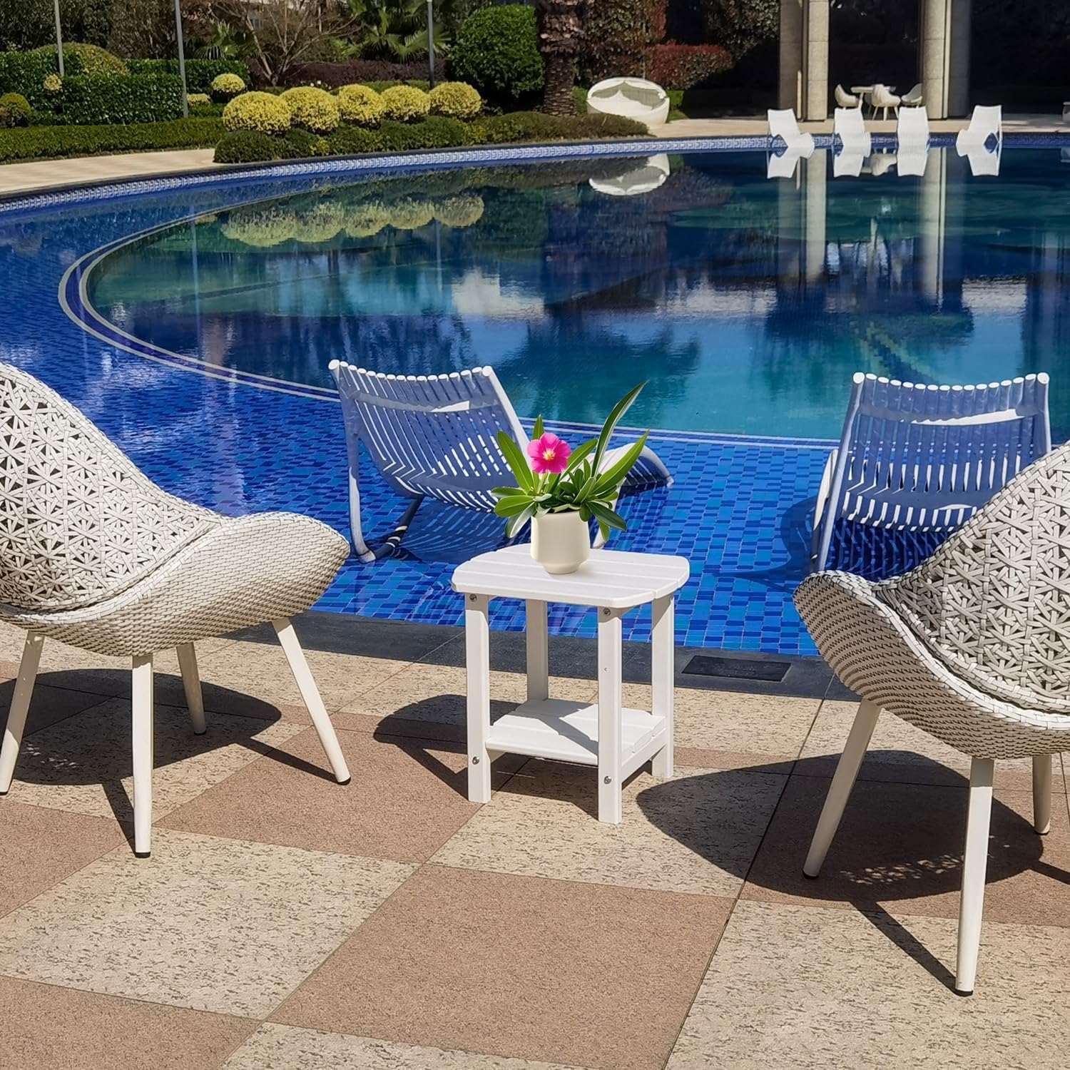 Adirondack Outdoor Side Table - 16.5" Square 2-Tier Patio Table with Weatherproof HDPE Material | All-Weather, Low Maintenance Furniture for Poolside, Porch, Deck