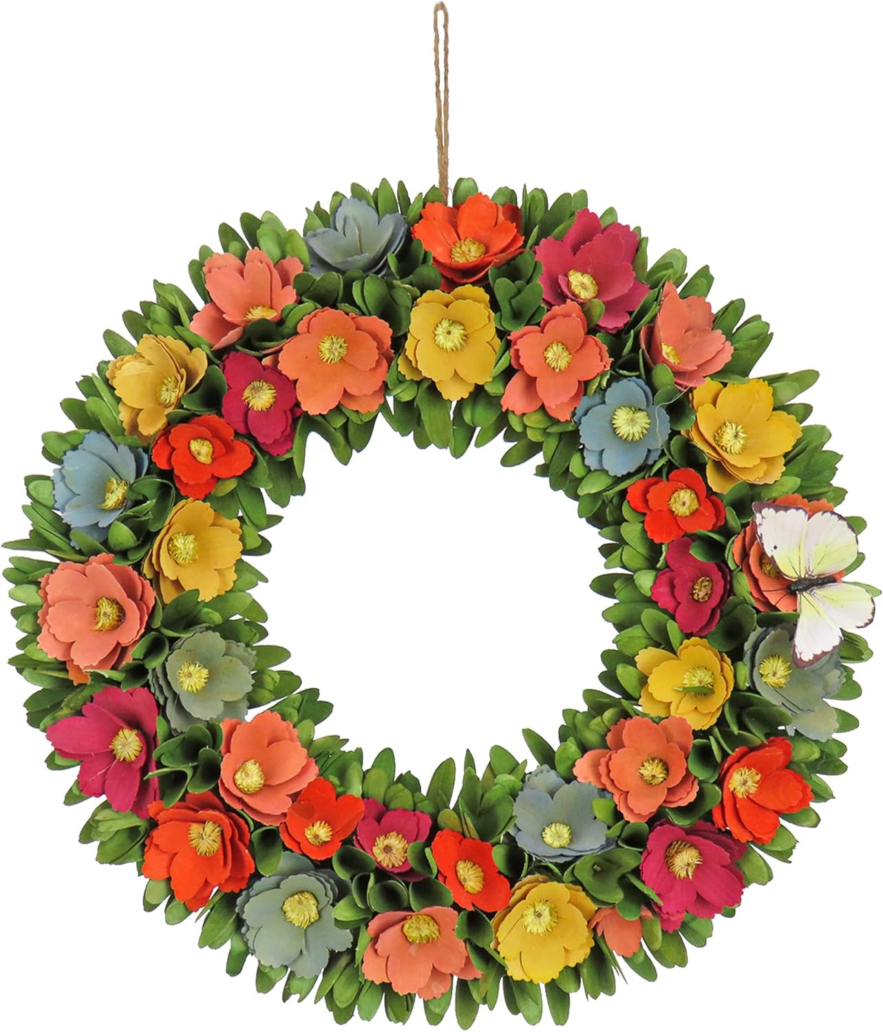 National Tree Company Artificial Wreath Decoration, Multi, Lightweight Foam Base, Decorated with Colorful Assorted Wood Cut Flowers, Flowing Green Leaves, Spring Collection, 20 Inches