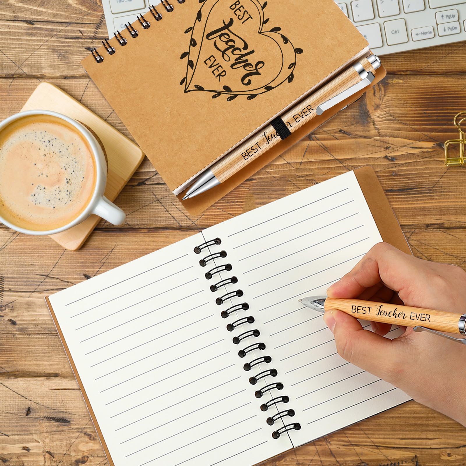 Dianelhall 2 Pcs Teacher Appreciation Gift Best Teacher Notebook Ballpoint Pen Kraft Lined Notepad Thank You Leaving Gifts for Colleagues Women Employee Coworker Volunteer Christmas - Image 2