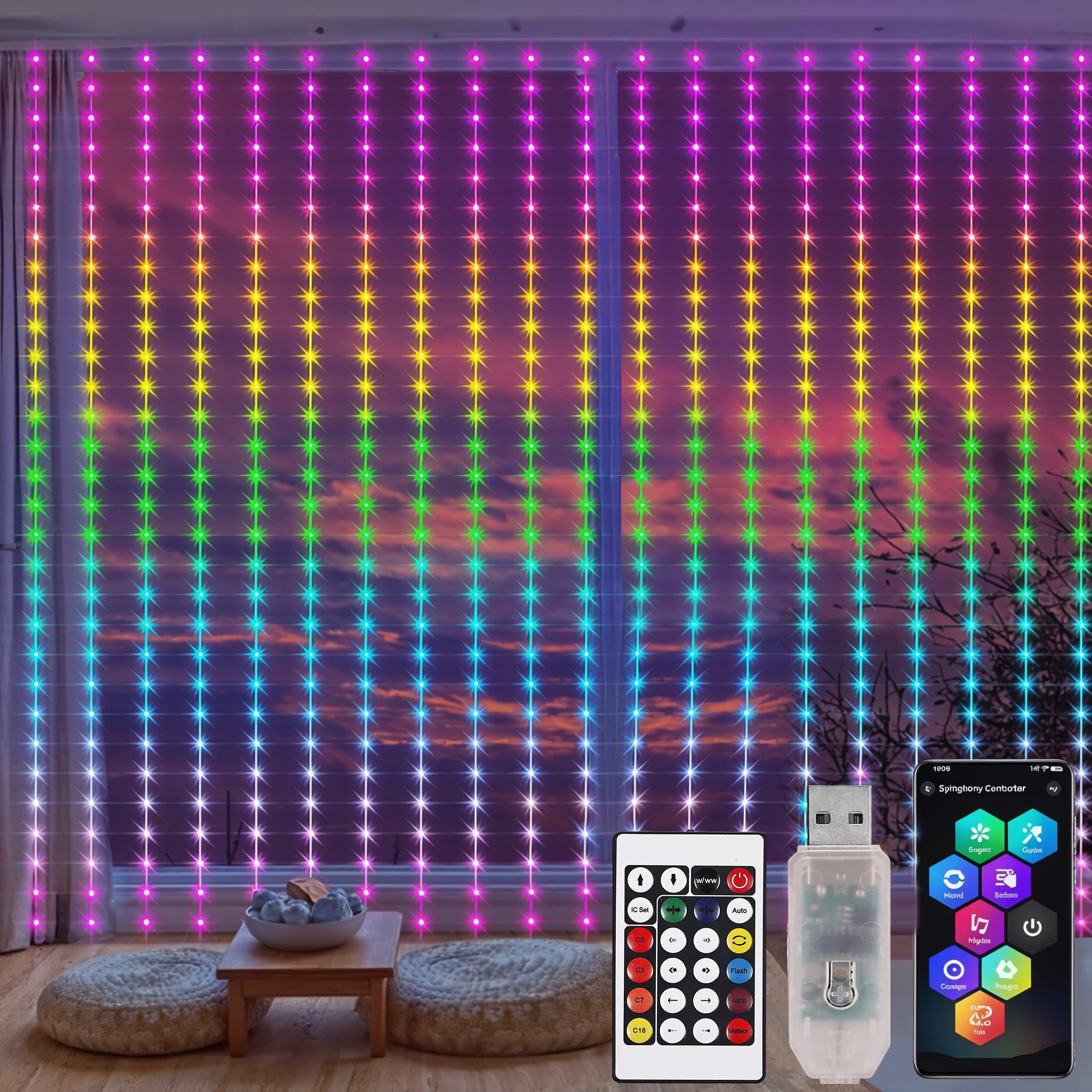 Gesto 5V USB Smart RGB Curtain String Lights – 300 LED Waterproof Fairy Lights with 16 Million Colors, Music Sync, App Control | Decorative Lights for Balcony,Garden & Diwali Decoration(10 x 10 Ft)-image-11