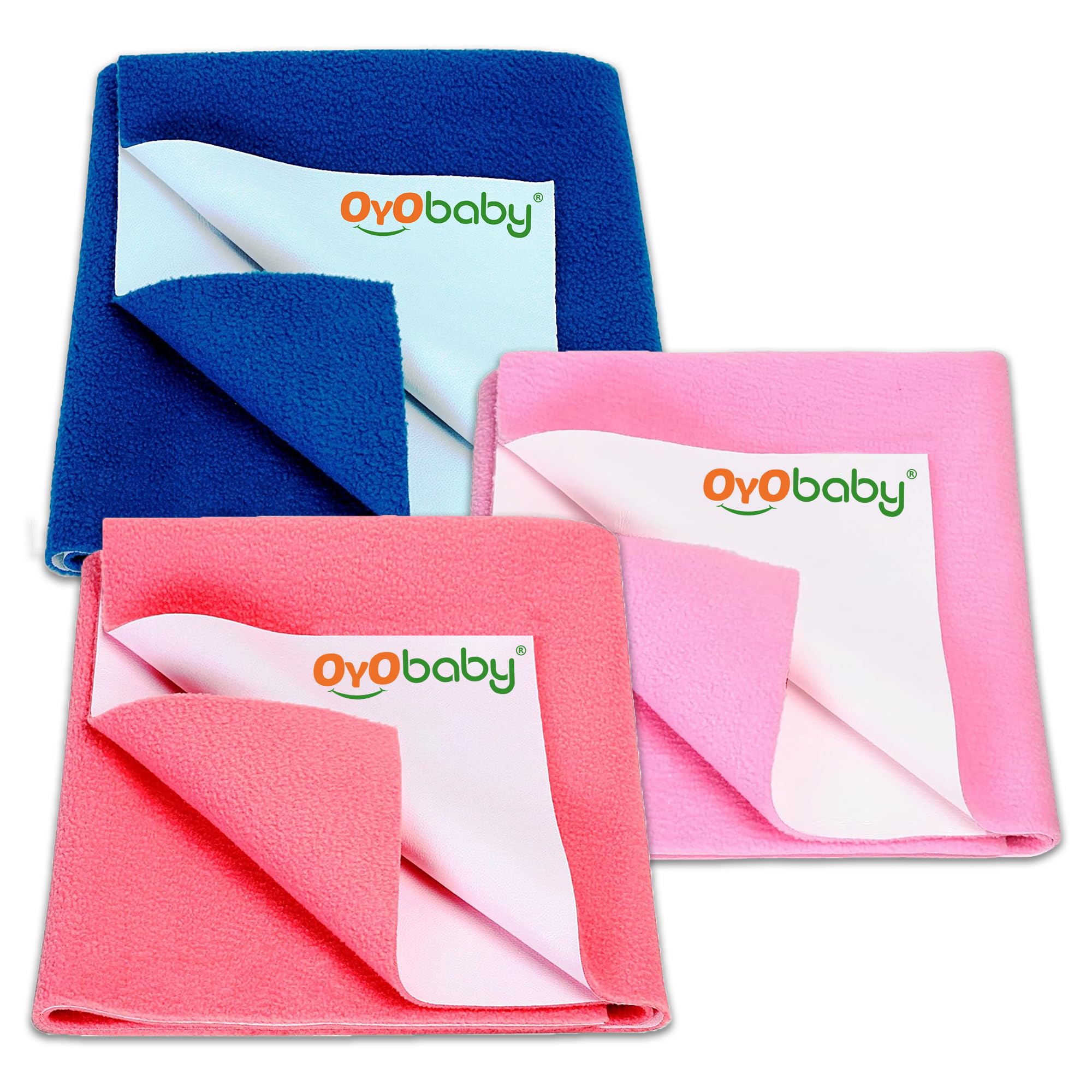 OYO BABY Anti-Piling Fleece Extra Absorbent Instant Dry Sheet for Baby, Baby Bed Protector, Waterproof Sheet, Small Size 50x70cm, Pack of 3, Pink, Salmon Rose & Royal Blue-image-26