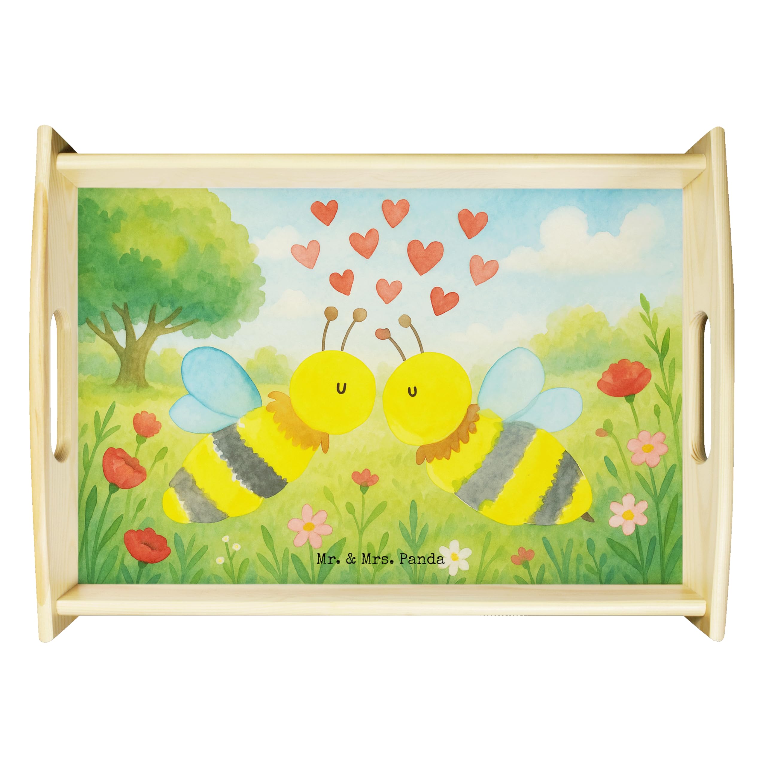 Mr. & Mrs. Panda Tablett Biene Liebe Design - Geschenk, Servier, Dekotablett, Holztablett, Bett-Tablett, Serviertablett