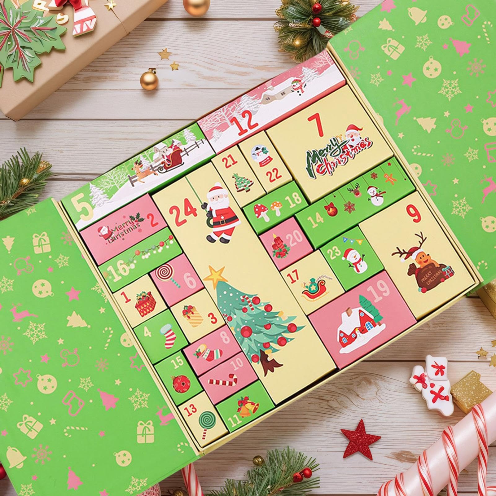 Calendario De Adviento Reutilizable Tarjeta Manuscrita Para Recuerdos | Adviento Vacía para Llenar 24 Días 2025 para Niños Adultos Dulces Joyería Papelería Chocolate Escritorio