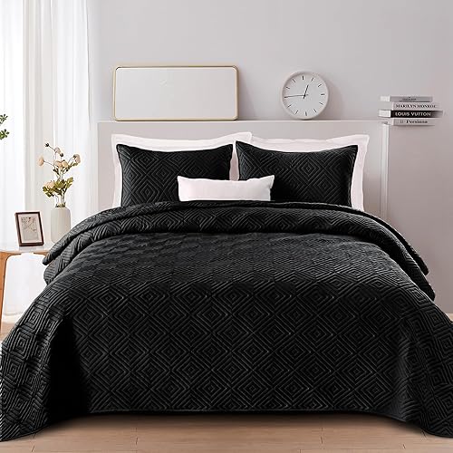 Exclusivo Mezcla Juego de edredón tamaño King, edredones negros suaves para todas las estaciones, juego de ropa de cama ligero y moderno con fundas