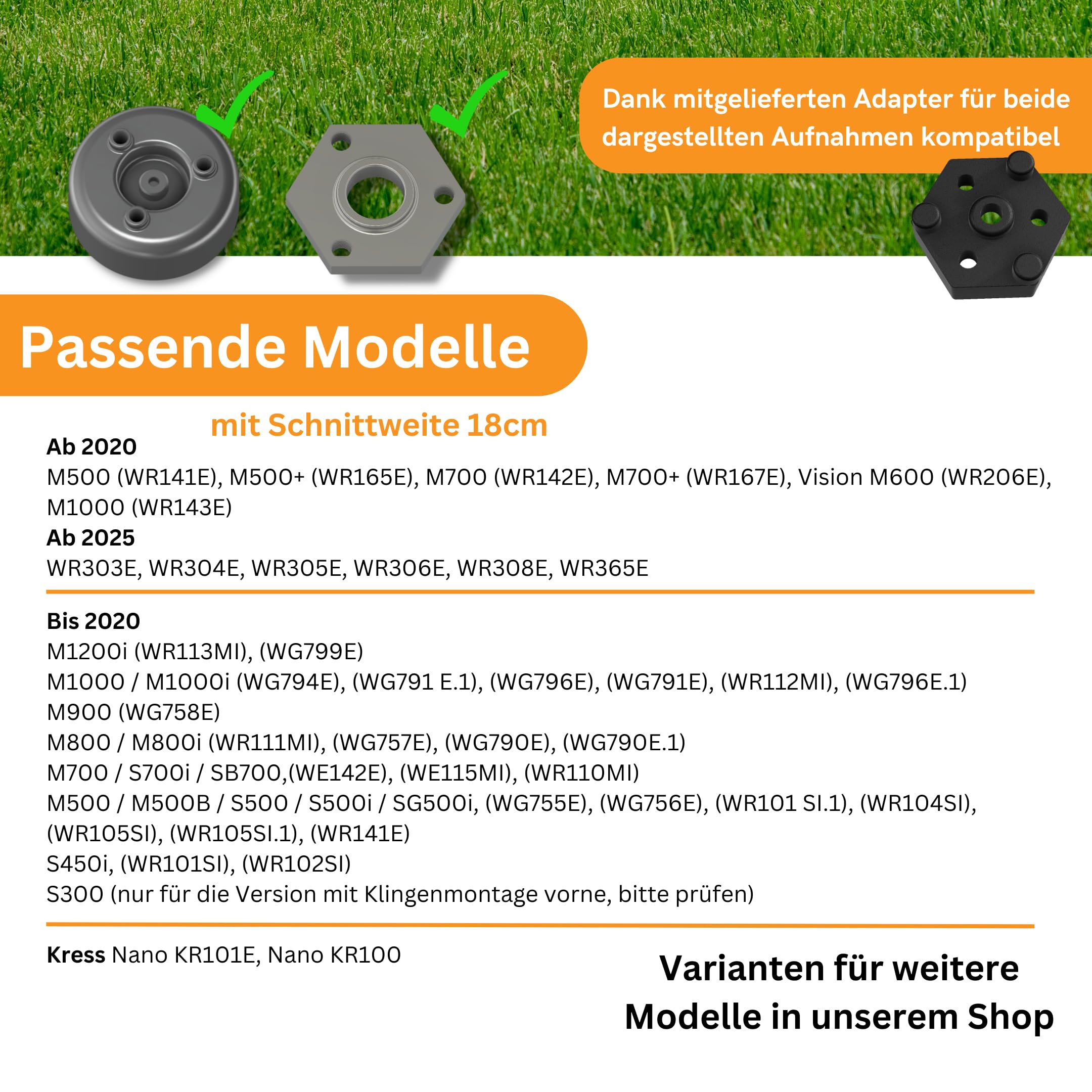 Disco de cuchillo compatible con Worx Landroid 6 compartimentos/6 cuchillas M500 M700 WR167E WR141E Vision M600 Vision Cloud 2WD 18 cm plato cortacésped calidad probada – entrega sin cuchillas