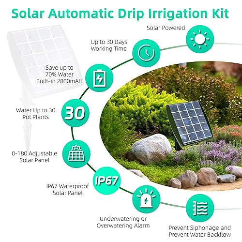 Miniatura 2 de Sistema de riego por goteo alimentado por energía solar, accesorios de invernadero al aire libre, compatible con 15 macetas y 6 modos de temporizador