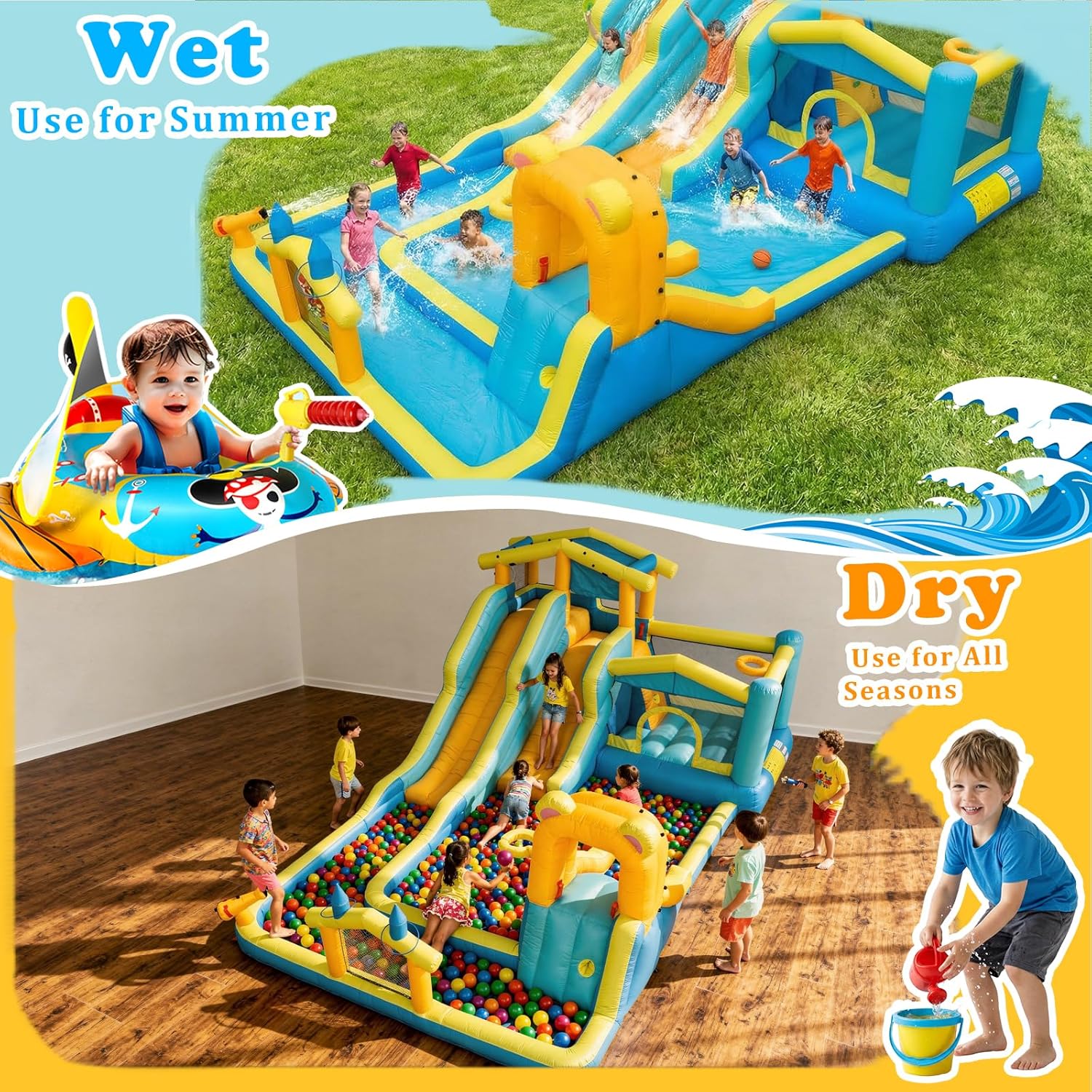 19.2FT Giant Inflatable Water Dual Slide for Kids Backyard,Blow Up Bounce House Water Park with 650W Blower,2 Slides,Climbing Wall,2 Splash Pool,Basketball Hoop,Water CannonDartboard Game