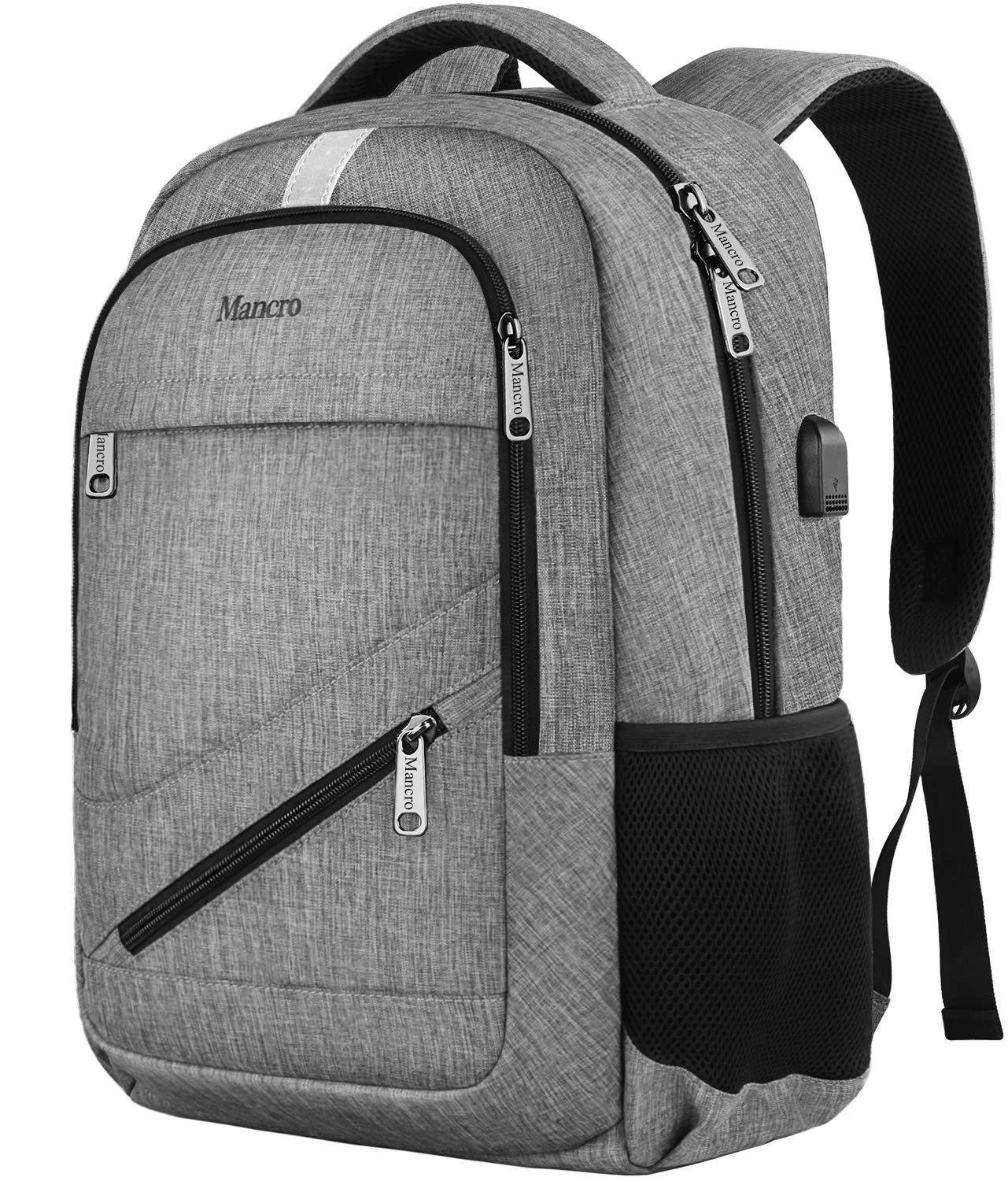 Travel Laptop Backpack, Anti Theft Backpack with USB Charging Port for Men and Women, Water Resistant College School Computer Bookbag, Slim Business Bags with RFID Pocket Fits 15.6 Inch Laptops- Grey
