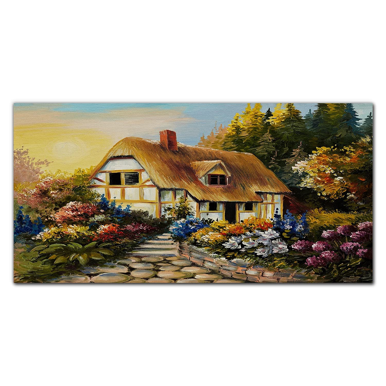 Crédence de cuisine en verre trempé 100x50 cm motif campagne cottage fleurs Coloray