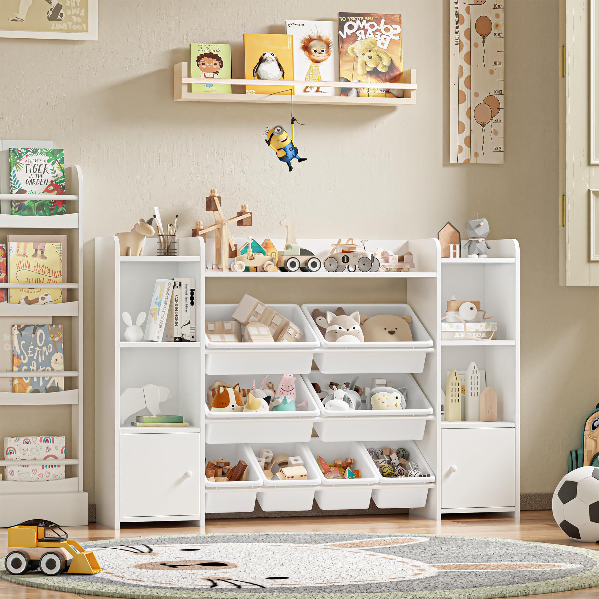 FOREHILL Meuble de Rangement Jouets Enfant Bibliothèque Enfant avec 8 Boîtes Amovibles 9 Étagères Organisateur de Jouets pour Chambre d’Enfant Salle de Jeu Blanc