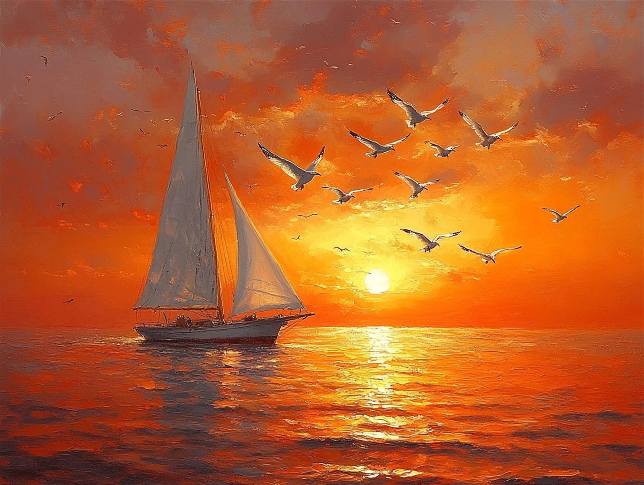 Puzzle 5000 elementów dla dorosłych, gry rodzinne, zachód słońca żaglówki