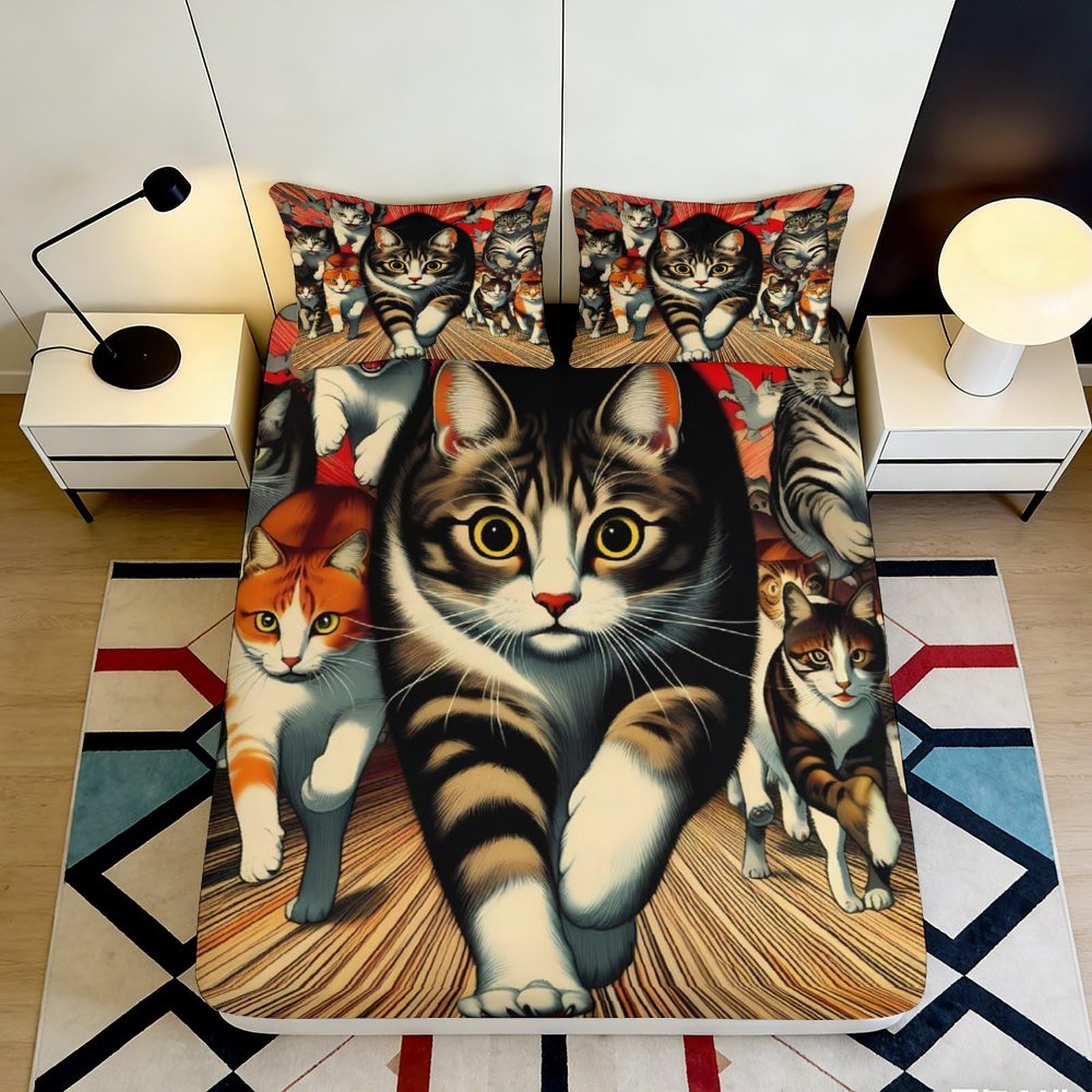 3D Printed cat pattern Fitted Sheet, Microfiber soft touch, stylish room accent, Bed Sheet for bedroom, guest room, wrinkle resistant, apartment bedding decor, easy care, 118 chars 90x200x25cm