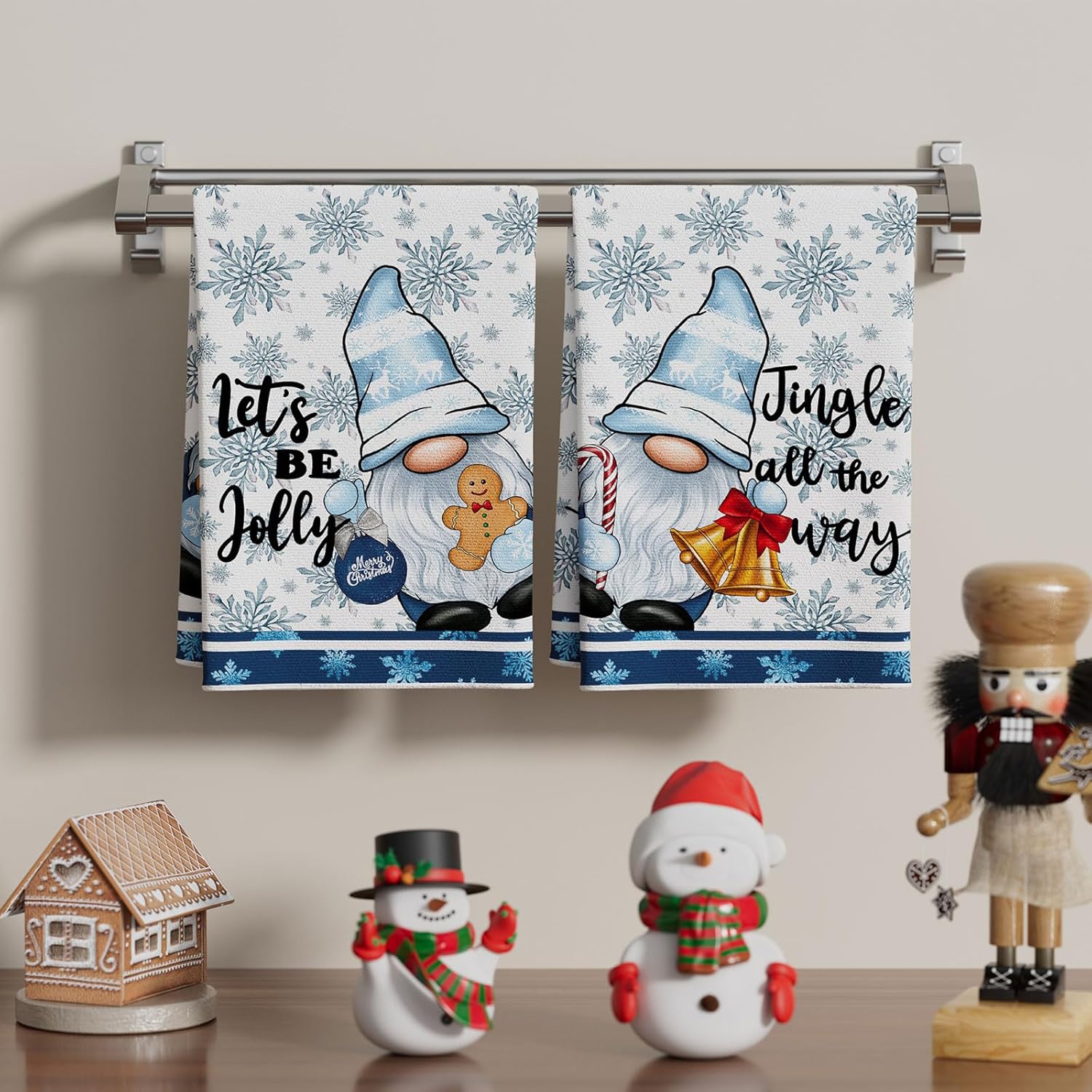 XCHI Gnomes Snowflakes Christmas Kitchen Towels Winter Dish Towels 18x26 Inch Xmas Home Kitchen Decorations Hand Towels Set of 2 Drying Dishcloth - Image 2