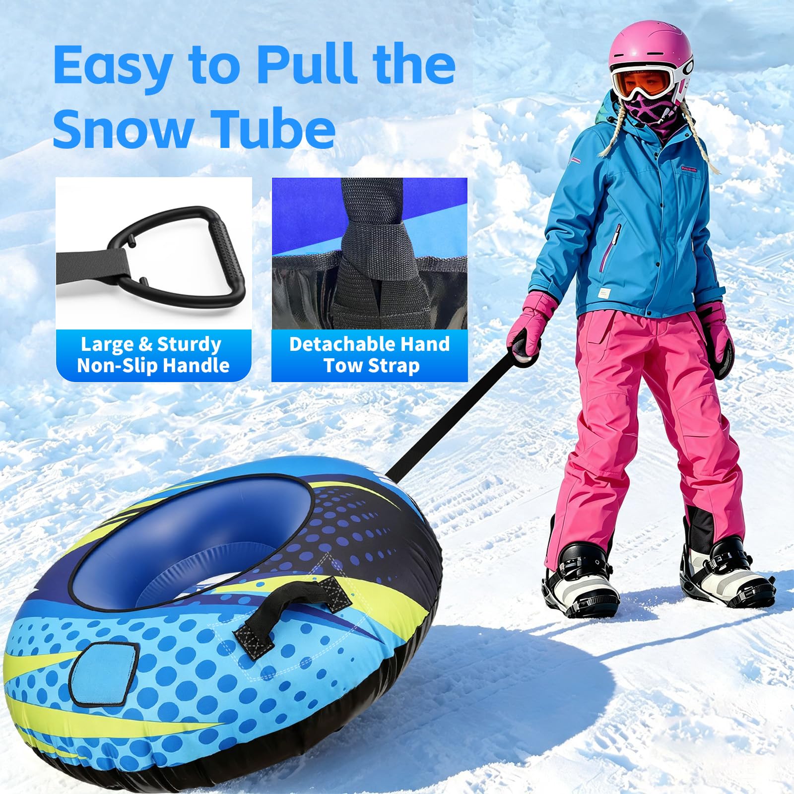 Tuyau à neige pour luge - Robuste - Pour enfants et adultes - 124 cm - Grande luge gonflable - Tubes à neige avec housse en toile - Fond épais - Tube intérieur