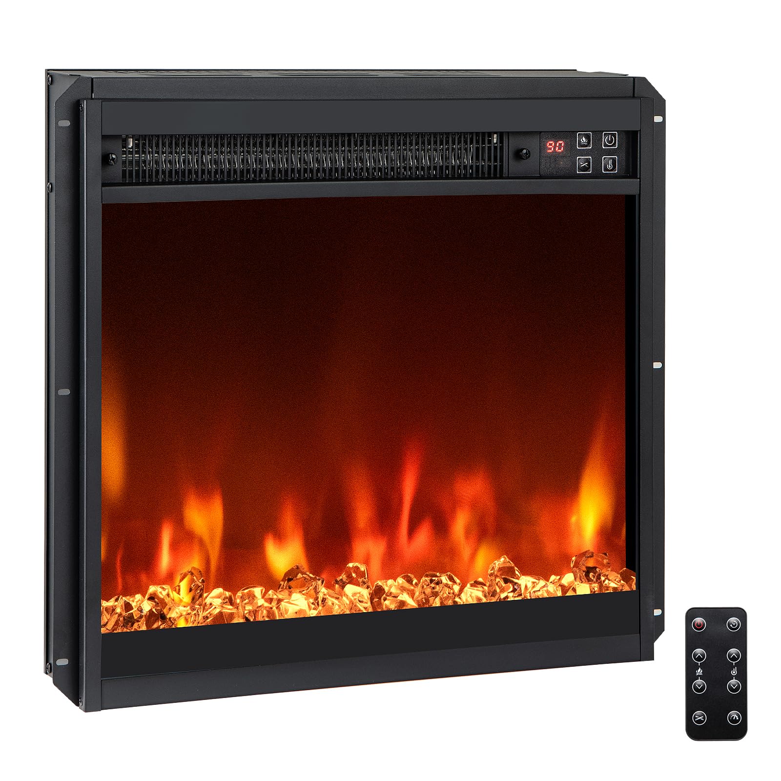 RELAX4LIFE 18" Elektrokamin mit heizung, schwebender Kamin mit LED-Ambientelicht & 3D-Flammeneffekt & Kristall-Glutbett, Deko Wandkamin mit Fernbedienung, 1500 W, 8 Flammenfarben, 9H-Timer, 17℃-32℃