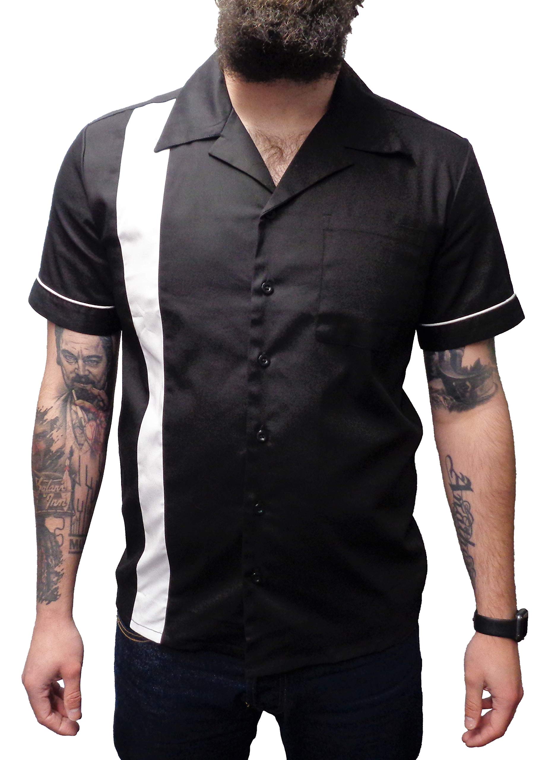 Mazeys Men's Black/White 1 Sripe Rockabilly Bowling Shirts (X Large, )