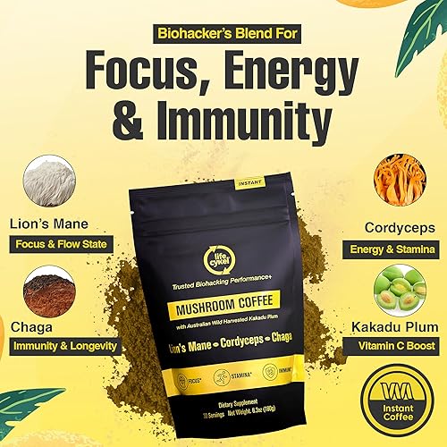 Miniatura 3 de Café de hongos Lifecykel - Mezcla de arábica con melena de león, extracto de chaga, Cordyceps y ciruela Kakadu  Enfoque  Adaptogénico, suave y sin