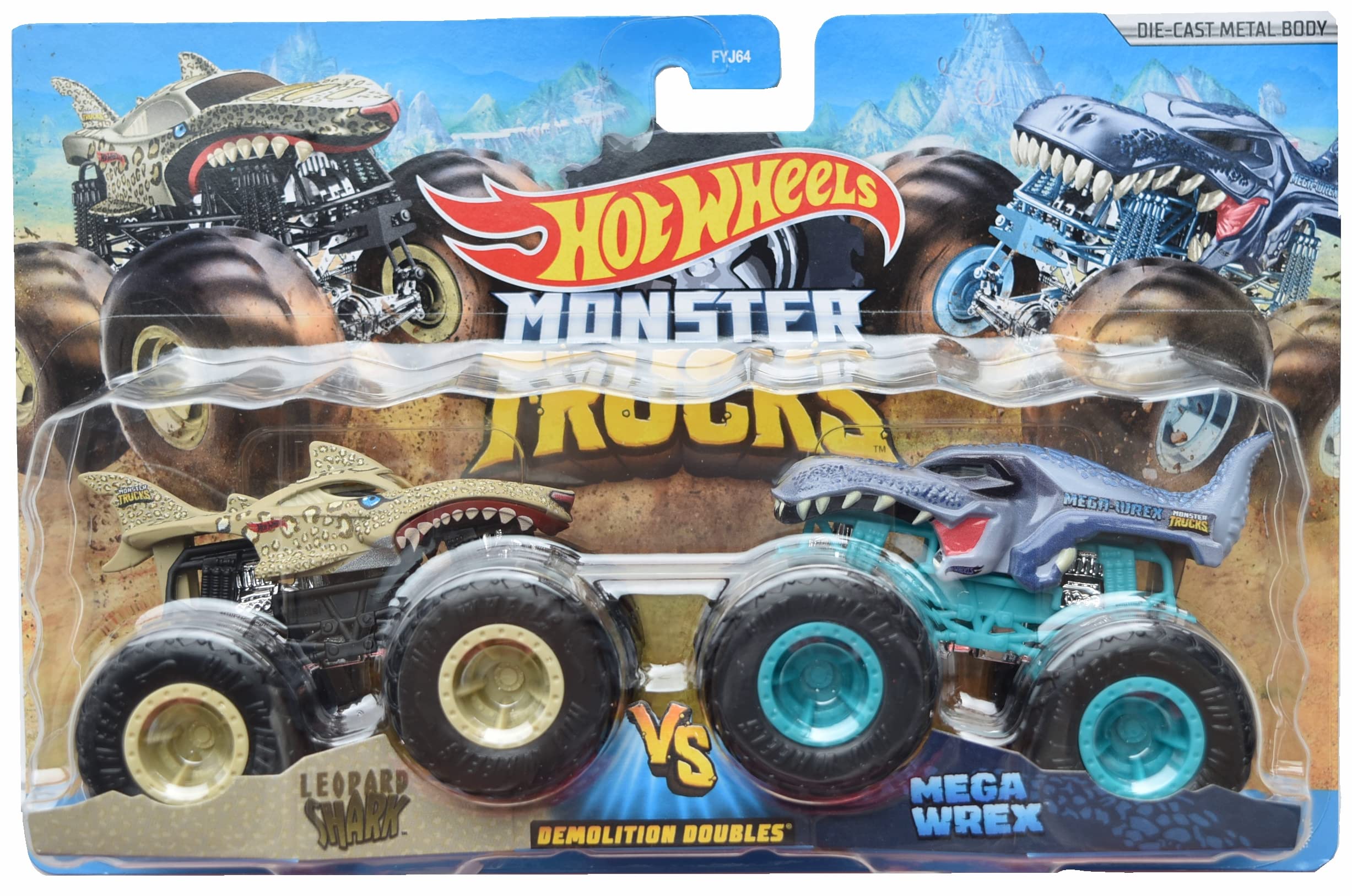 Hot Wheels Monster Trucks Leopard Shark Vs Mega Wrex, Demolition Doubles