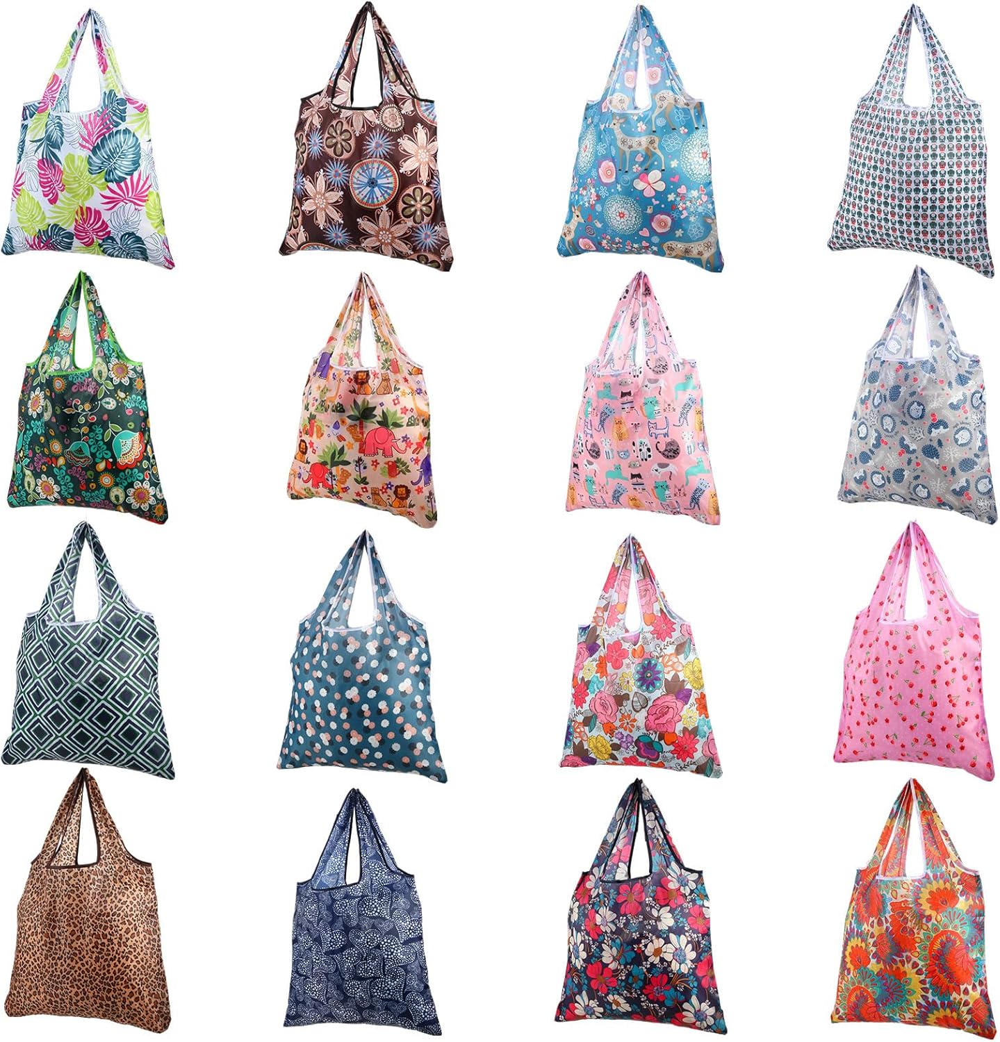 MAQUITA 16 Pieces Reusable Grocery Bags Polyester Shopping Bags for Groceries Multi Colors Reusable Foldable Shopping Tote